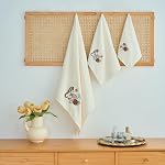 Marina Decoration Home Premium Luxury Decor Ultra Soft 100% Cotton Towels Woven Embroidered Bathroom Modern 3 Piece Bath Hand Towel Set, Ocean Life with Ivory Base Pattern
