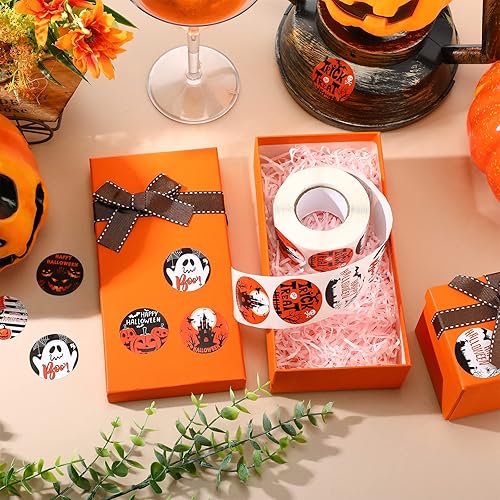 Miniatura 5 de 600 calcomanías redondas de Halloween de 1.5 pulgadas, 8 estilos de calcomanías redondas de calabaza de Halloween para fiesta de Halloween,