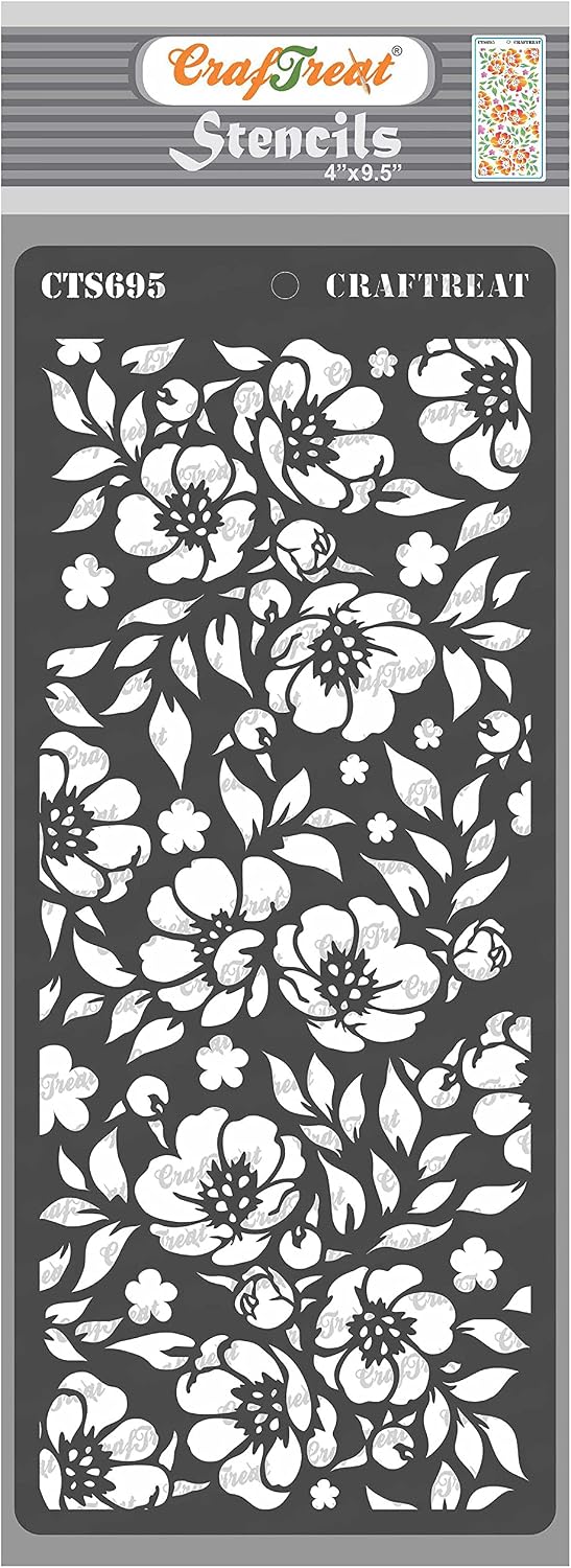 CrafTreat Reusable Anemone Stencil for Painting on Wood Wall, Canvas, Floor, Tile, Anemone Slimline Stencil -4X9.5 Inch
