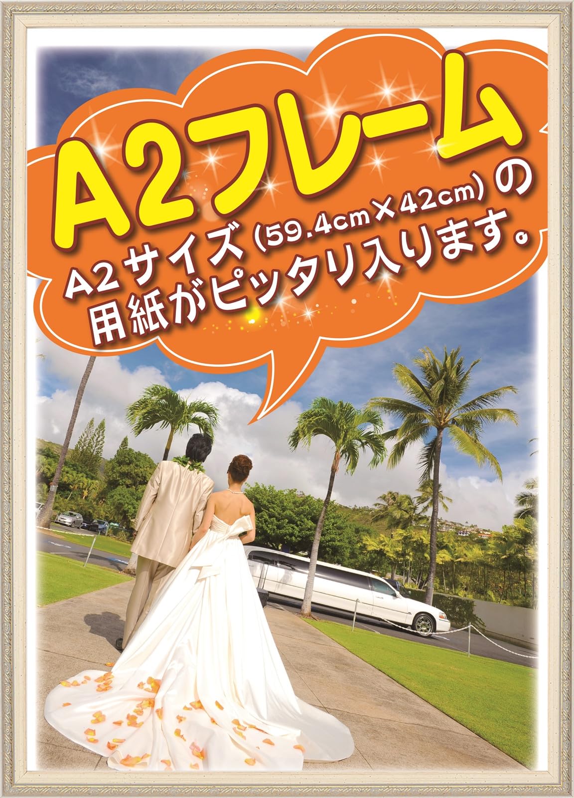 Amazon.co.jp: 額縁 A2 サイズ 白 金色 ゴールド 横 縦 フォト