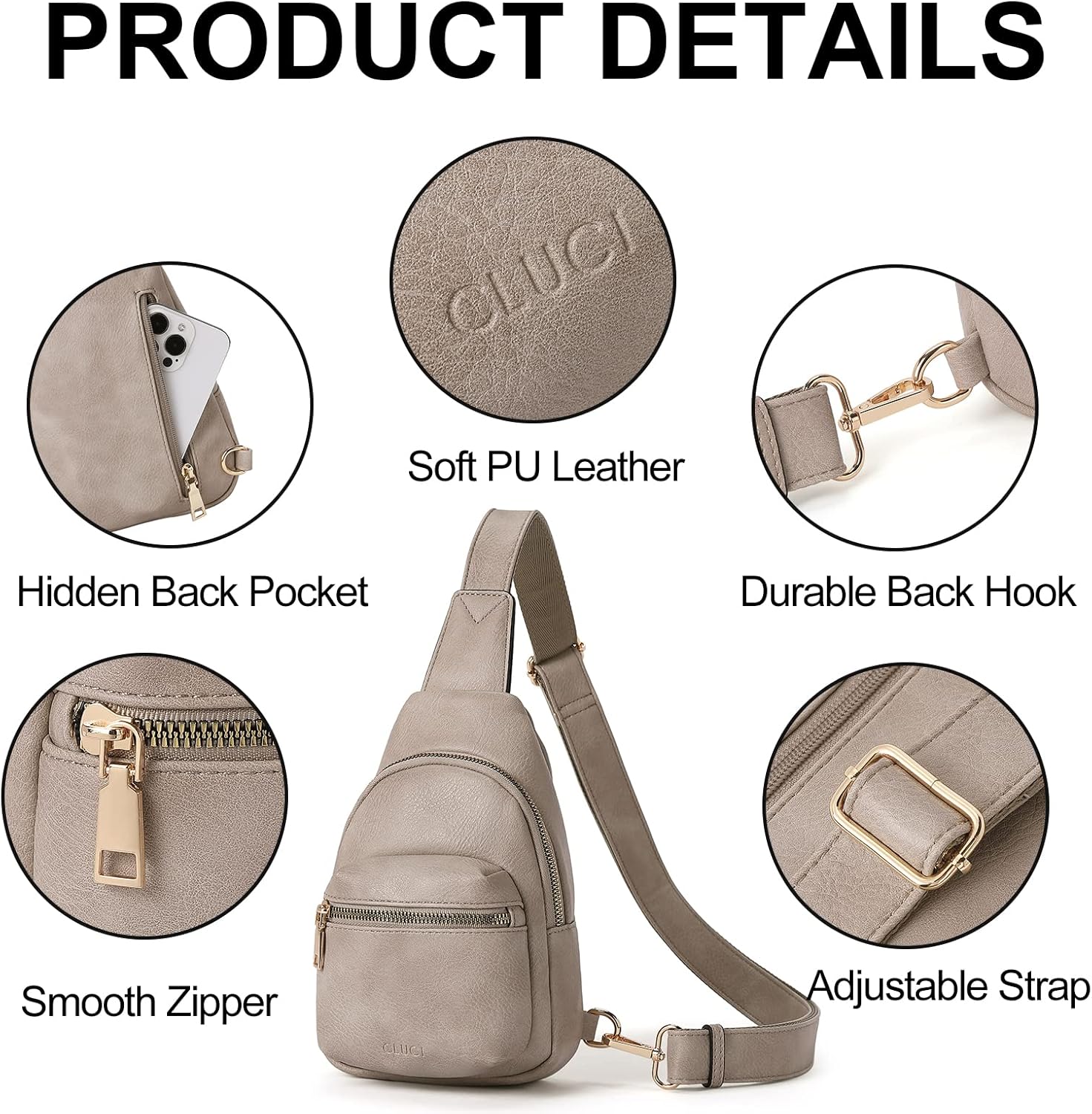 CLUCI Small Sling Bag for Women, Leather Crossbody Fanny Packs Trendy, Women's Chest Bag - Image 6