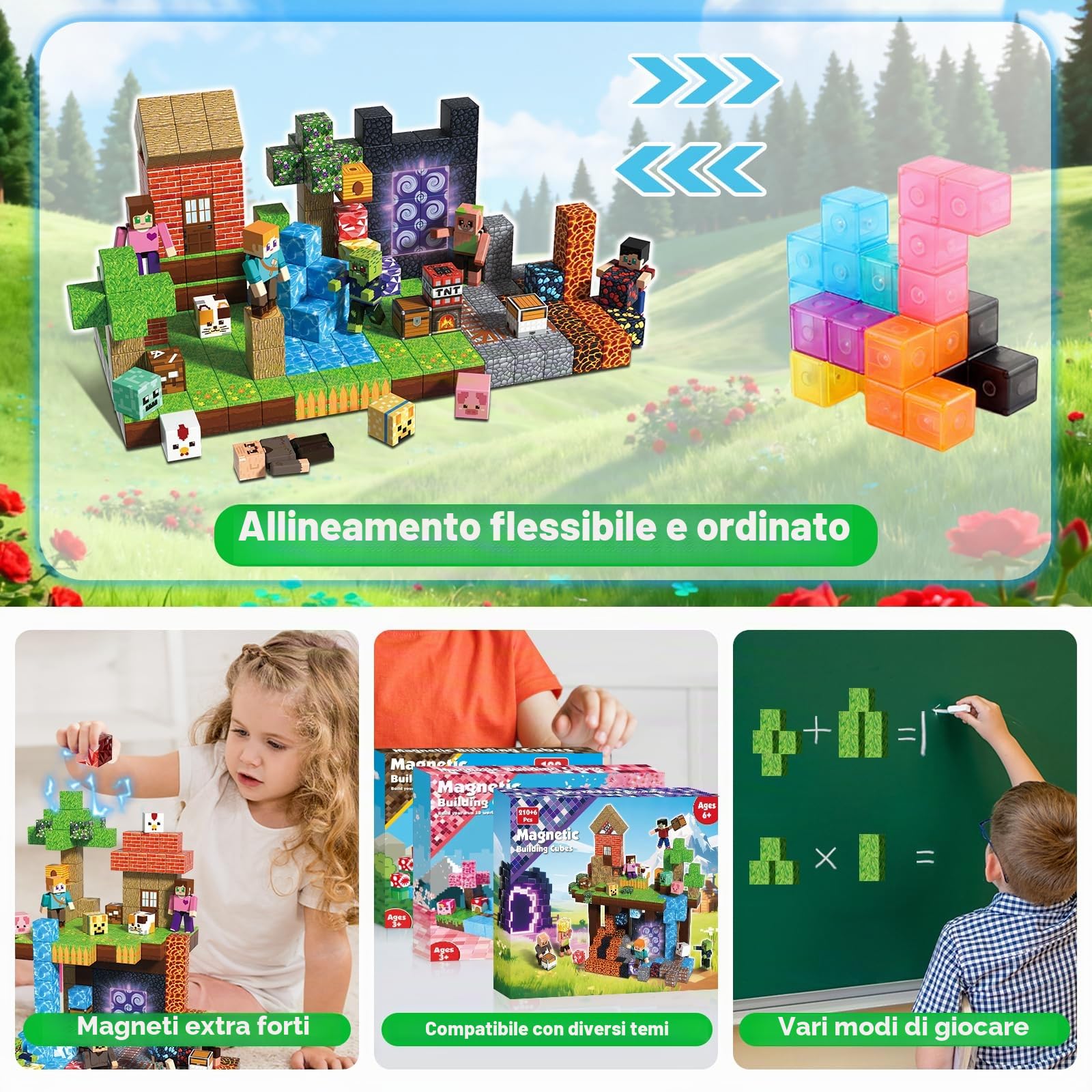 Magneverse Costruzioni Magnetiche 210 Pezzi + 6 Personaggi - Entra in una Foresta Incantata e Vivre un'Avventura Magica, Giocattolo per Sviluppare la Fantasia, Regalo per Bambini 6-12 Anni