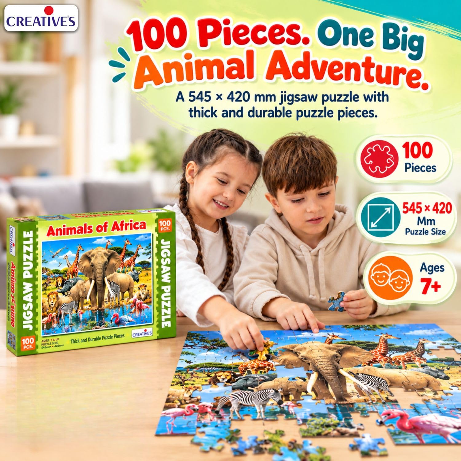African Animal Jigsaw Puzzles for Kids - 100 Pieces -6