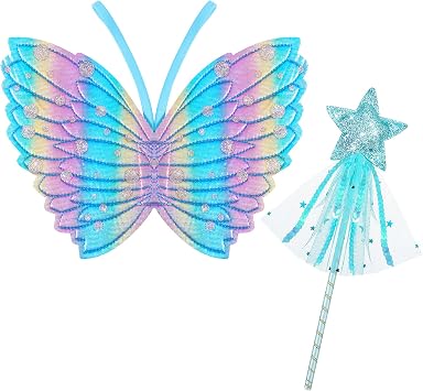 Dacitiery Kids Girls Fairy Wings and Wand Fairy Costume Outfit for Girls