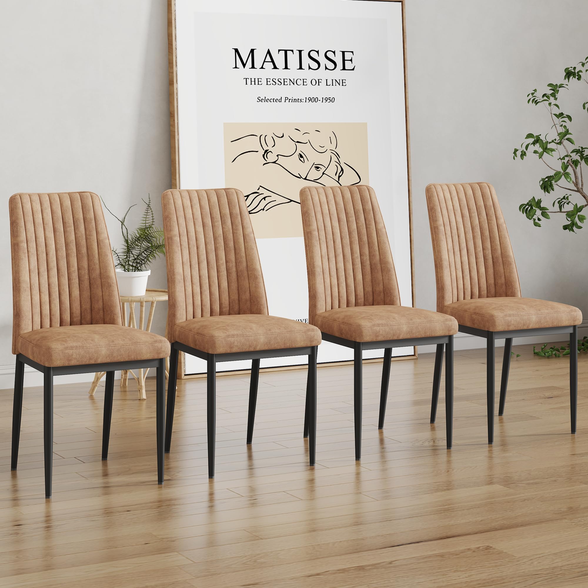 Dining Chairs Set of 4, Modern Dining Room Chair Set for 4, Brown Leathaire Upholstered Dining Chairs Set of 4, Sillas De Comedor Chair for Dining Room, Kitchen,Living Room