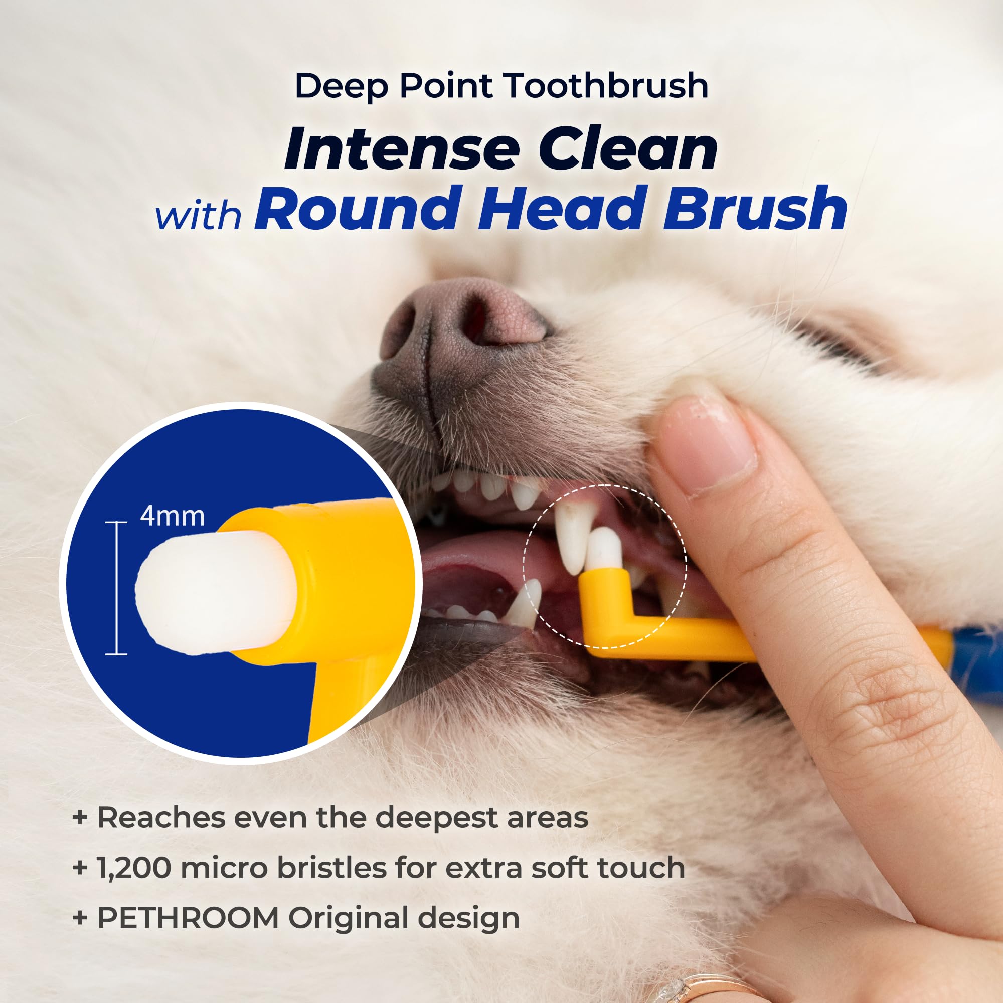 PETHROOM] Pet Toothbrush for Cats and Dogs | Round Shaped Head with Ultra Soft Bristle for Deep Cleaning Dental Care, Kitten and Small Dogs, Tartar Plaque Removal (Deep Point) - image 4