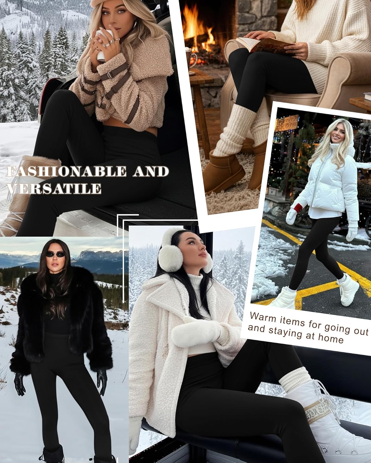 3 Pack Fleece Lined Leggings for Women Winter Warm Thermal High Waisted Tights Stretchy Casual Lounge Pants - Image 2