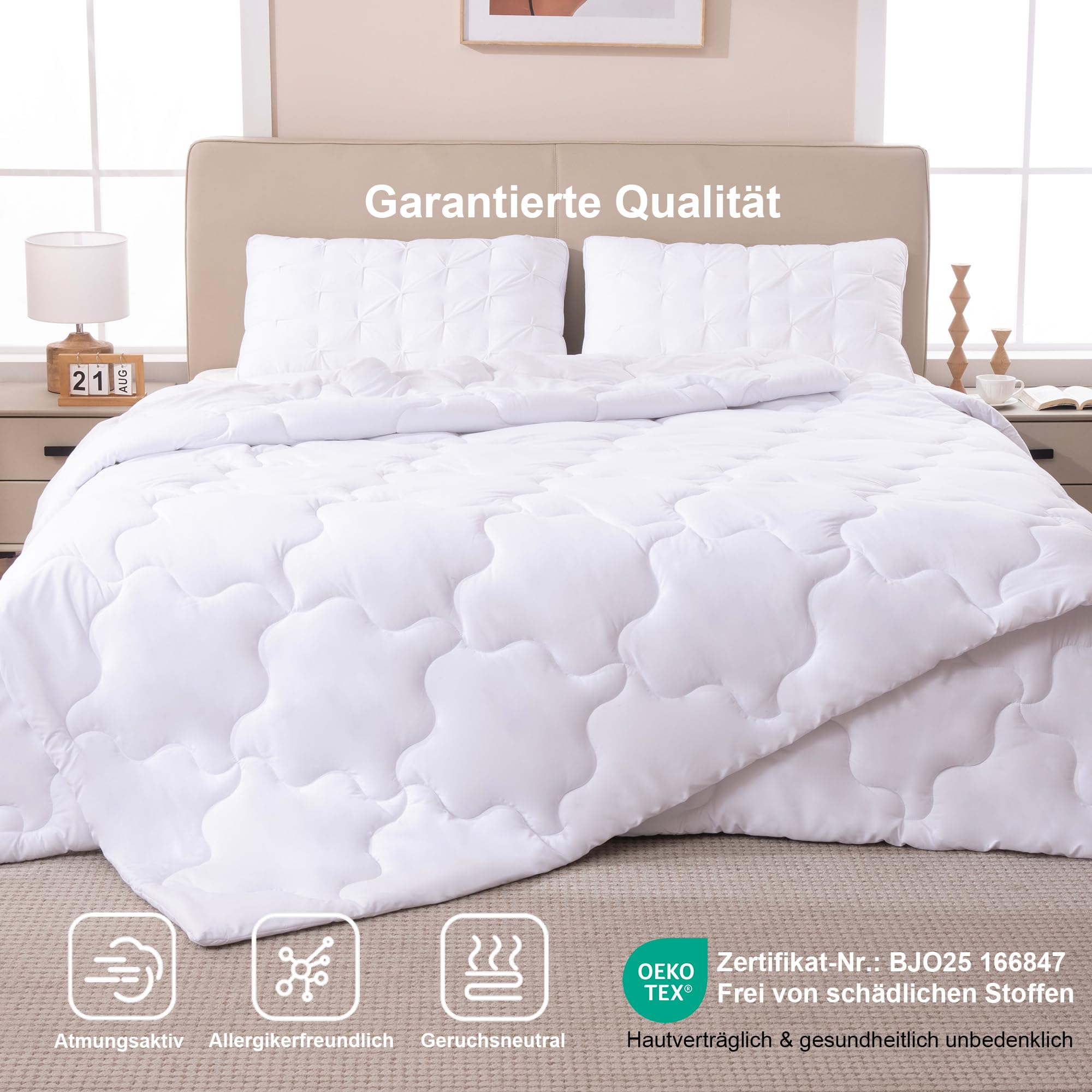 Waxberry 4 Jahreszeiten Bettdecke 135x200, 2 Teilig Set - Winterdecke 450gsm - Ganzjahresdecke 300gsm + Sommerdecke 150gsm, Weiche Steppdecke Waschbar Anti-Allergisch, Weiß - 4