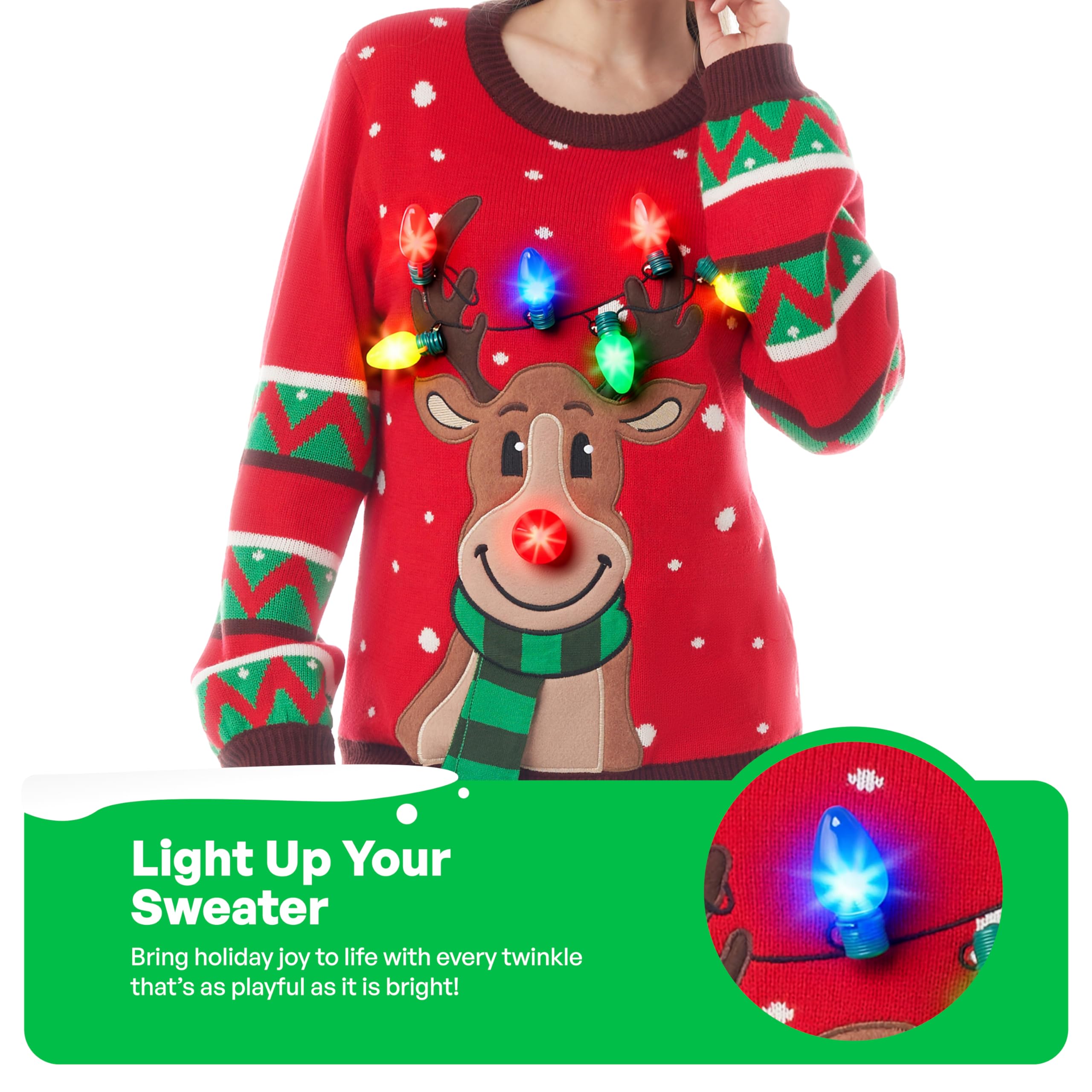 JOYIN Damski sweter z podświetleniem LED, z reniferem, brzydki sweter bożonarodzeniowy z wbudowanymi żarówkami.