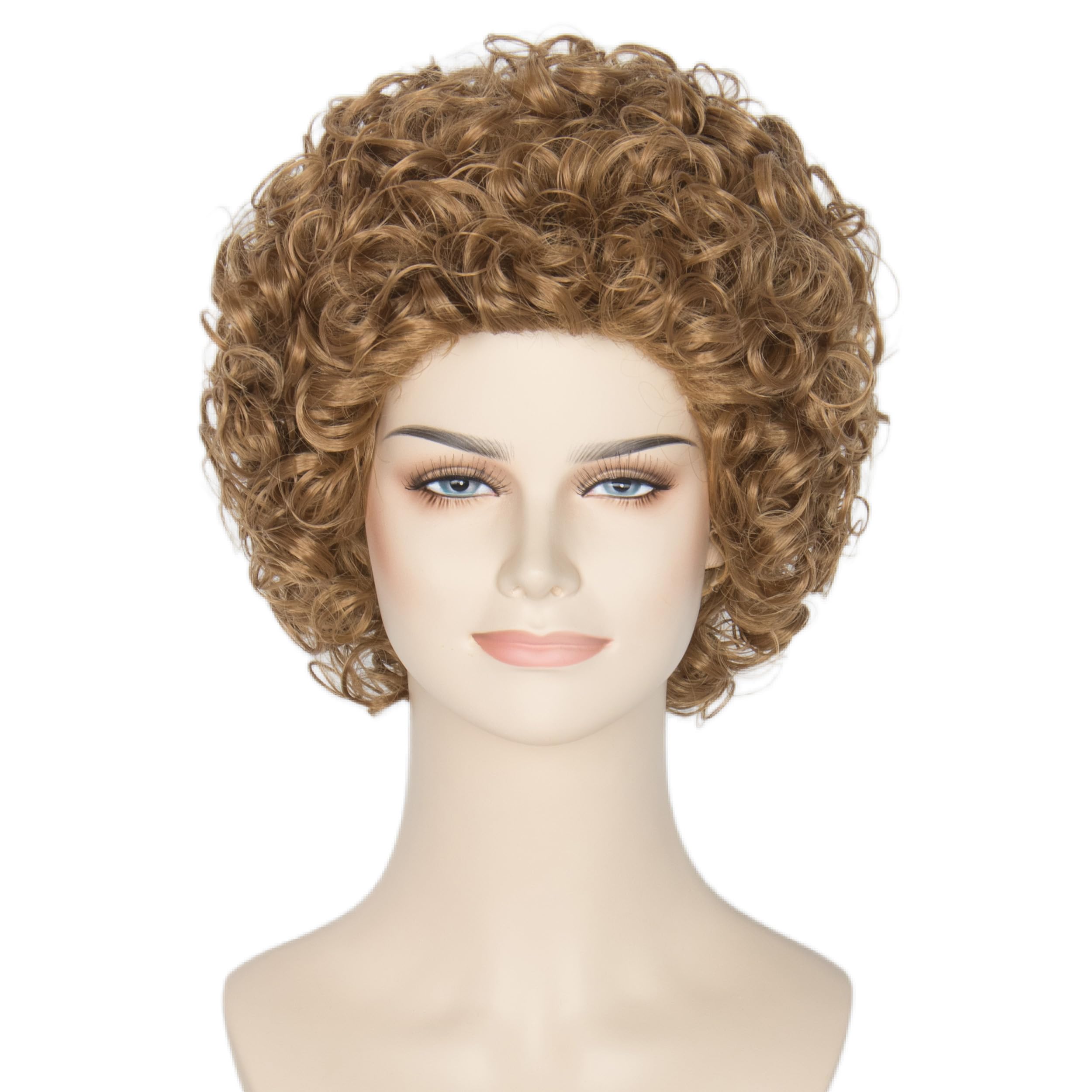 Miss U Hair Women Short Curly Wig Strawberry Blonde Brown Cosplay Party Wig