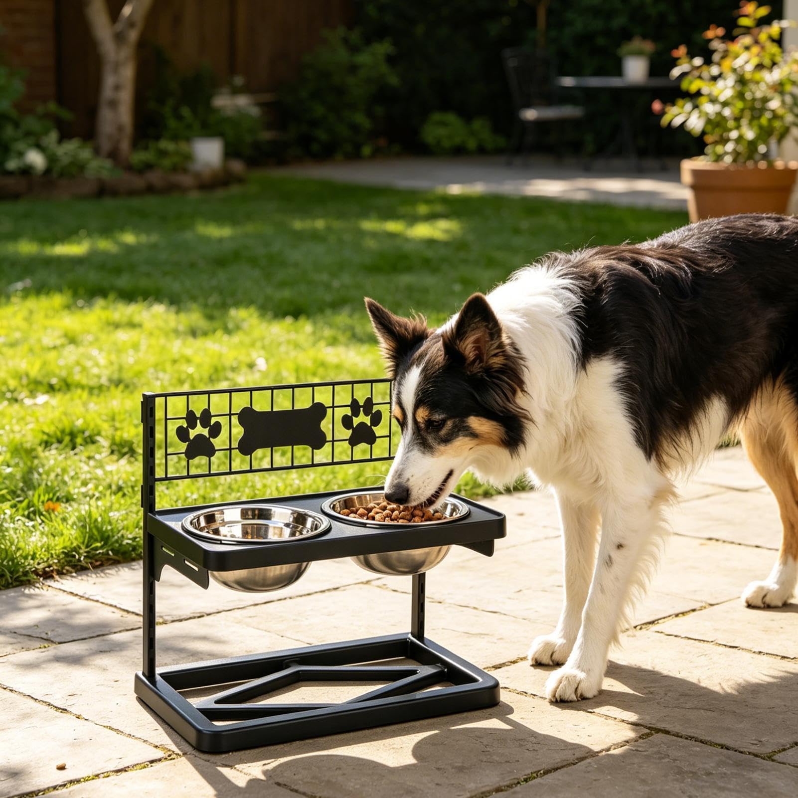 Mangiatoia Rialzata Per Cani Altezza Regolabile Pasto Lento | Supporto Rialzato A 2 Ciotole Con Contenitore Per Soggiorno Balcone Cucina Giardino Acqua Pollo A Cubetti Brodo Di Ossa