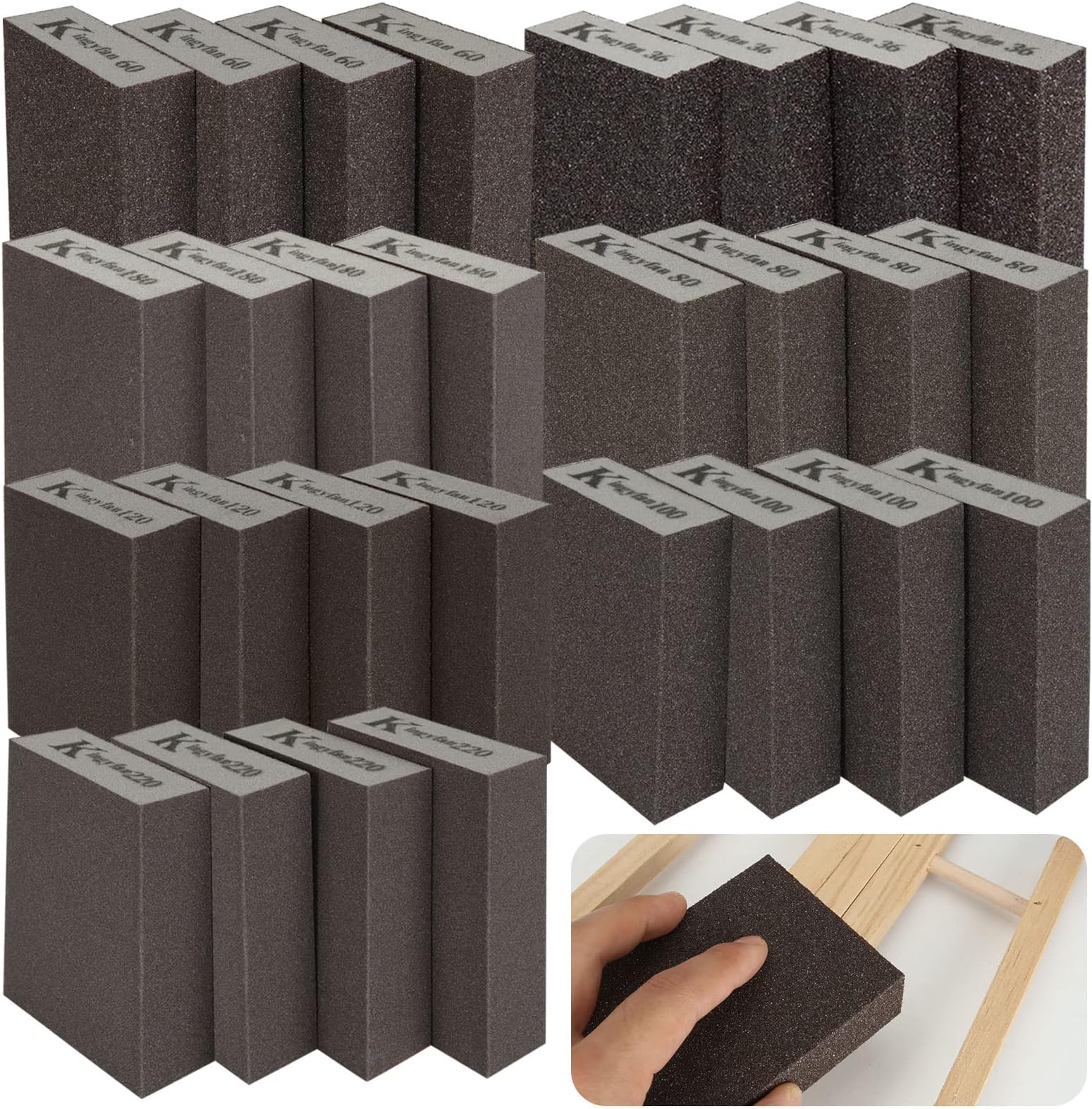 28PCS Sanding Blocks, 7 Different Specifications Sanding Sponges, 36/60/80/100/120/180/220 Grade Sandpaper Block for Wood Furniture Finishing Drywall, Automotive Polishing and Pot Pan Metal