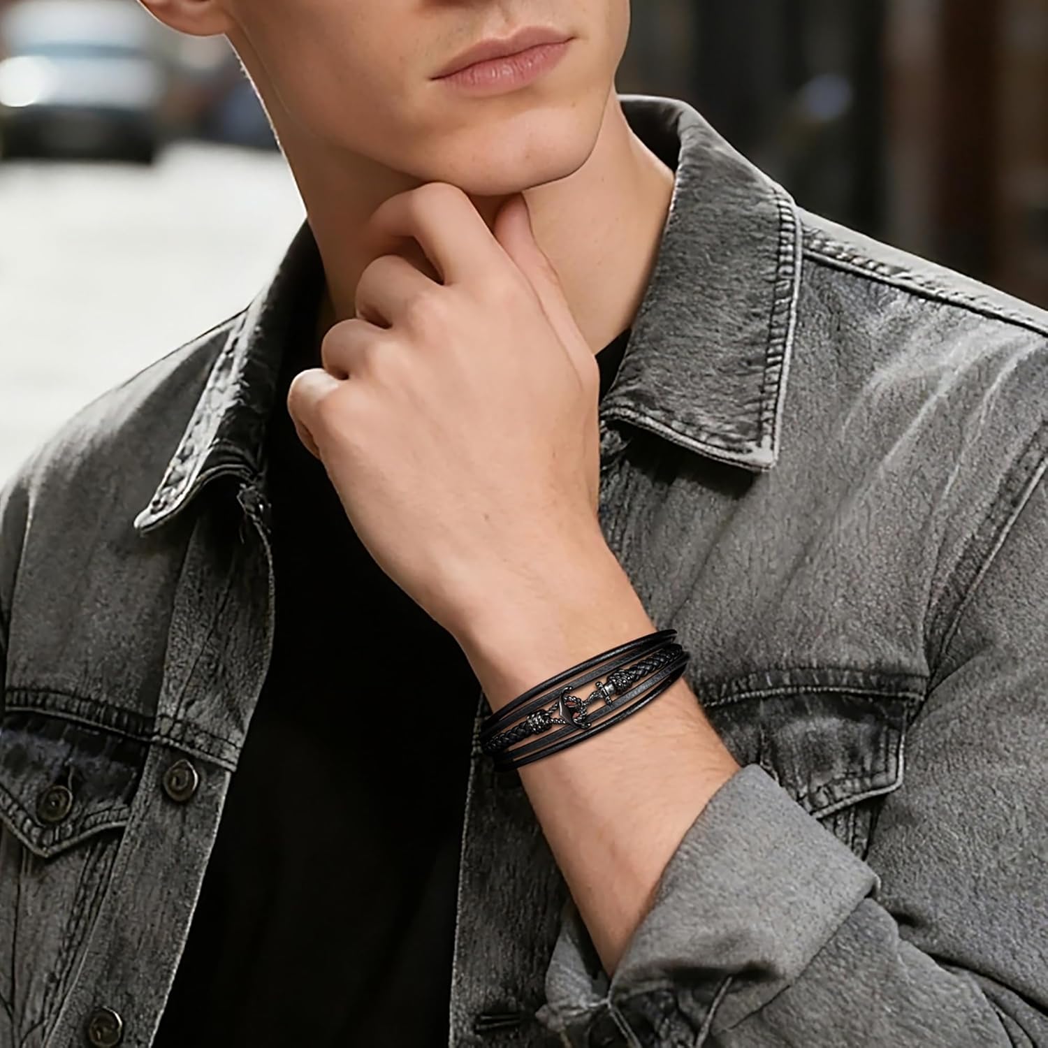 Genuine Leather Bracelet for Men - Stainless Steel Clasp & - Gift for Him, Boyfriend, Husband