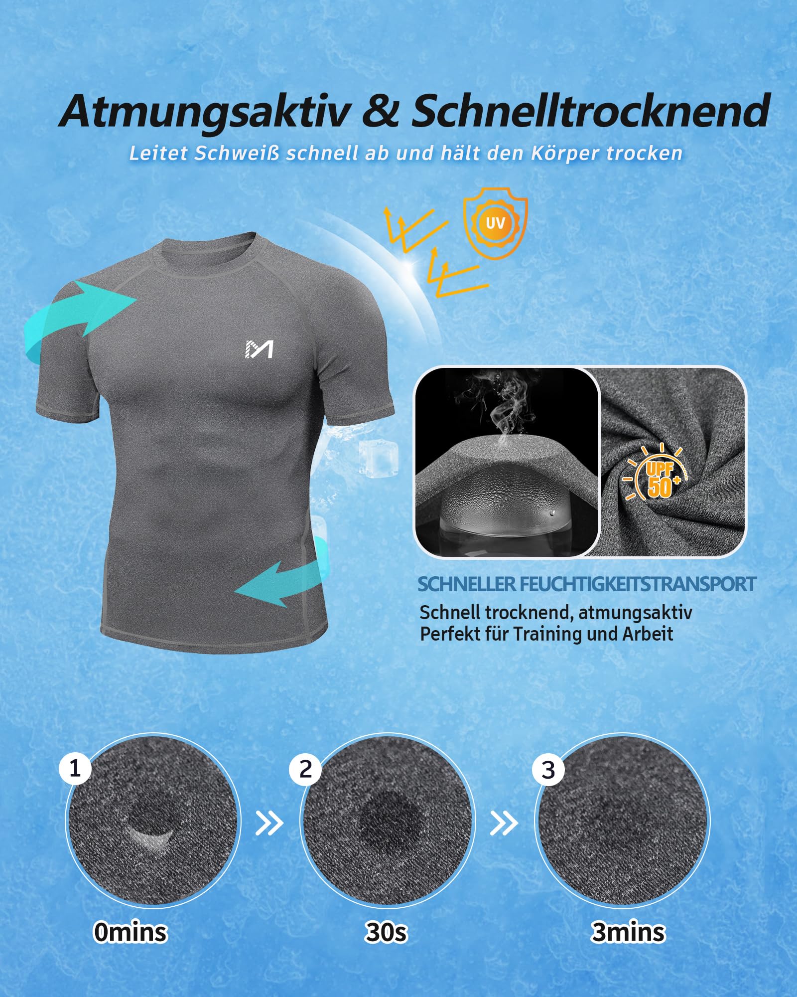 MEETYOO Lot de 2 ou 3–Maillot de compression homme,T-shirt technique homme–Respirant, évacue l'humidité,séchage rapide,idéal pour le sport,la natation et un usage quotidien