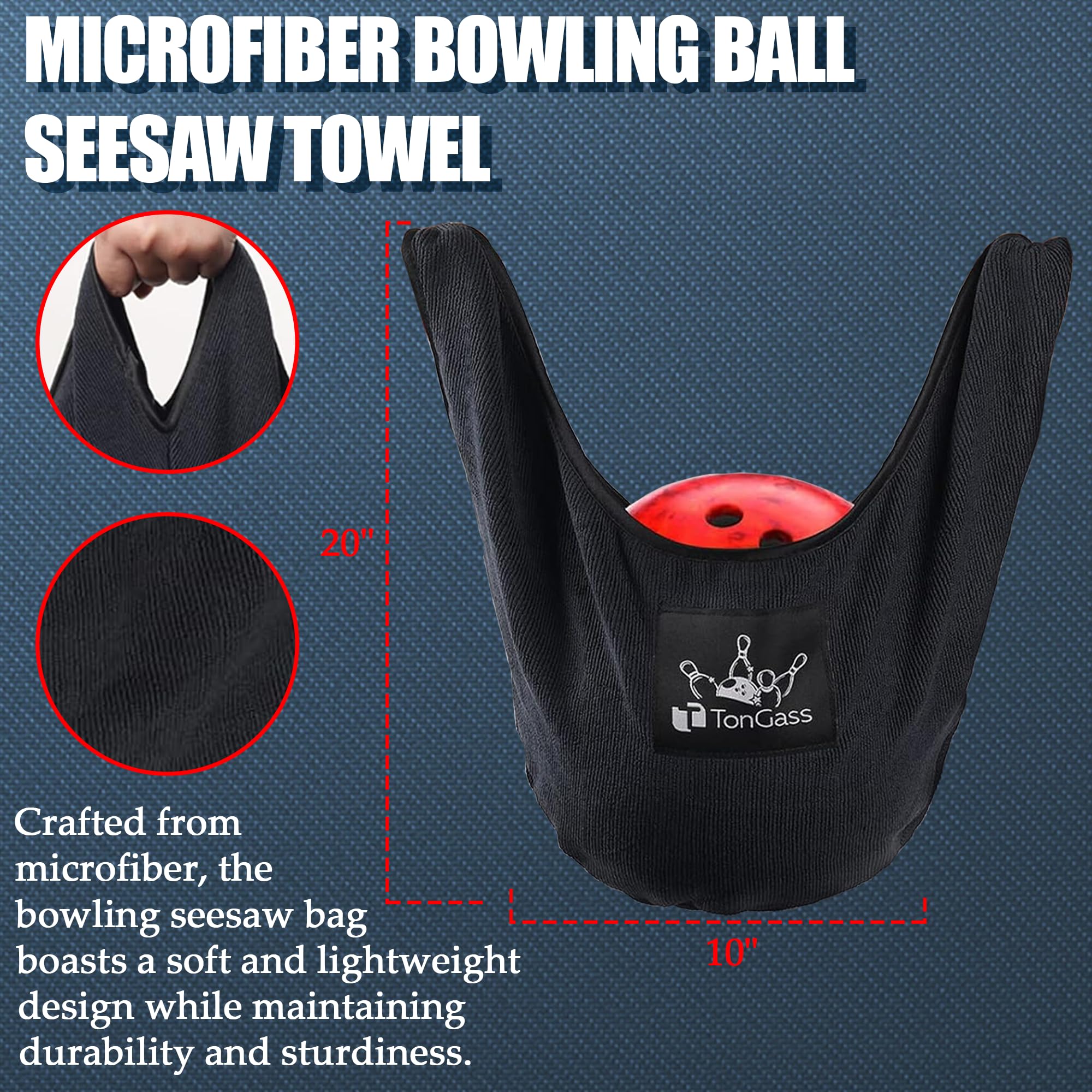 Paquete combinado de limpiador de bolas de bolos, toalla de bola de boliche de 10 x 8 pulgadas con puntos de fácil agarre, bolsa pulidora de bolos para almacenamiento, juego de limpiador 2