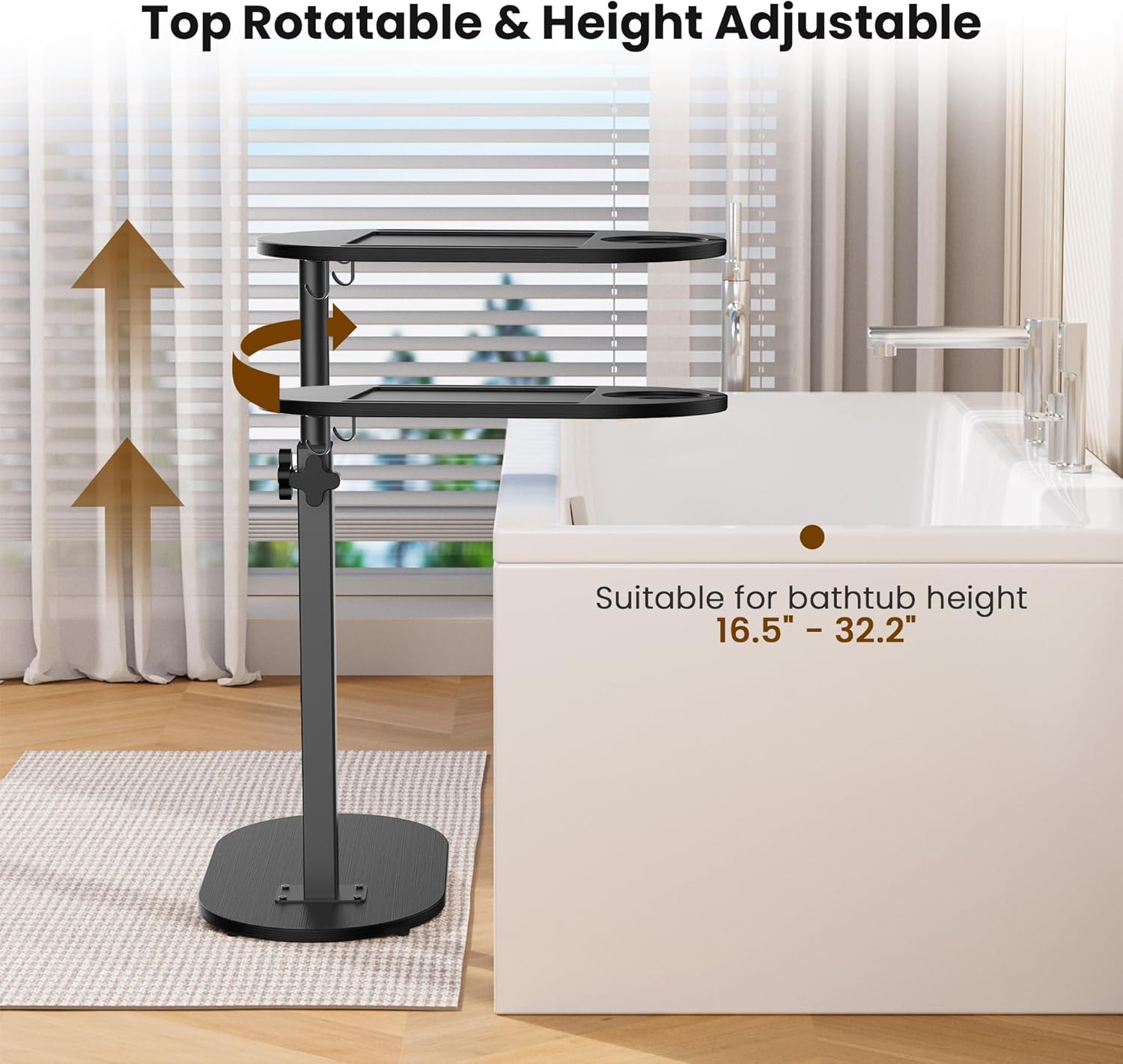 Bamboo Bathtub Table with Adjustable Height, Freestanding Bath Tray Caddy Board Tub Organizer, House Warming Gift, New Home, Anniversary Wedding Gifts, Bridal Shower Gift for Women