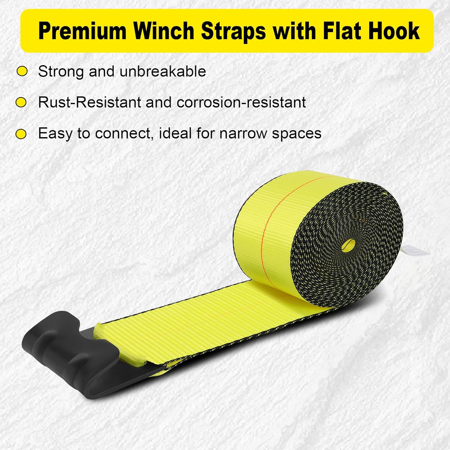 FAHKNS Winch Straps, 4" x 30' Heavy Duty Tie Down with Flat Hooks, 5400lbs Working Load Limit Weather-Resistant Tow Strap Cargo Strap for Flatbeds, Trucks and Trailers, 4 Pack