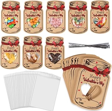 24 Pack Valentines Day Cards Happy Valentines Day Candy Bags Kits Funny Valentine Exchange Cards Cute Candy Cookies Desserts Treat Bags for School Exchange Party FavorsCandy Not Included