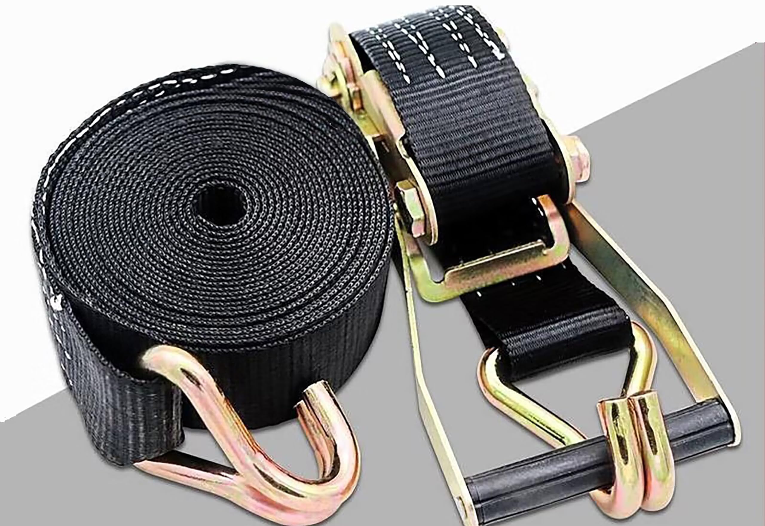 Confezione da 4 cinghie a cricchetto resistenti, resistenza alla rottura di 3628,7 kg, 5,1 cm x 6,1 m, nere, cinghie a cricchetto per camion con doppio gancio a J resistente per camion