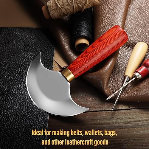 Miniatura 2 de Cuchillo de cuero con mango de madera, herramientas de trabajo de cuero para cortar skiving y recortar