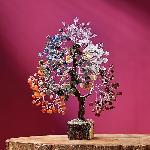 Miniatura 5 de Árbol de dinero de piedra natural de siete chakras, árbol de la vida, piedras curativas energéticas, bonsái de Feng Shui, curación de cristal de