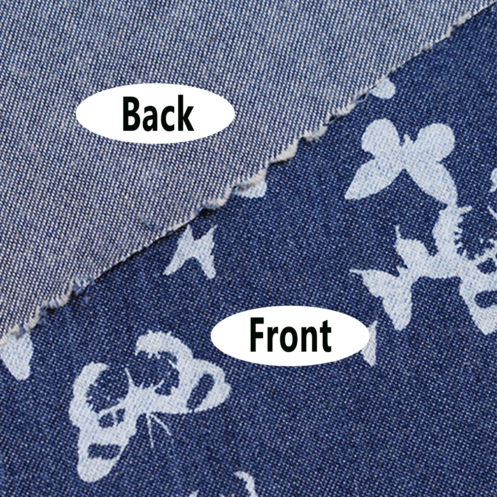 Tela vaquera para coser 100% algodón, tela vaquera fina, patrón de mariposa, tela estampada para ropa de verano, tela de costura creativa para manualidades, disfraces y decoración del hogar (tamaño: