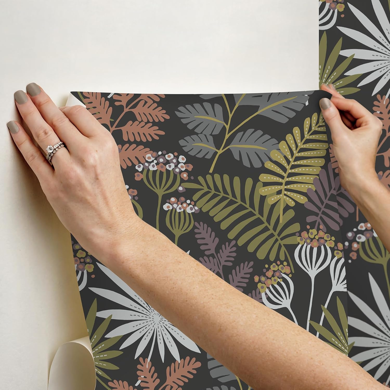 Marajo Black Botanical Peel and Stick Wallpaper
