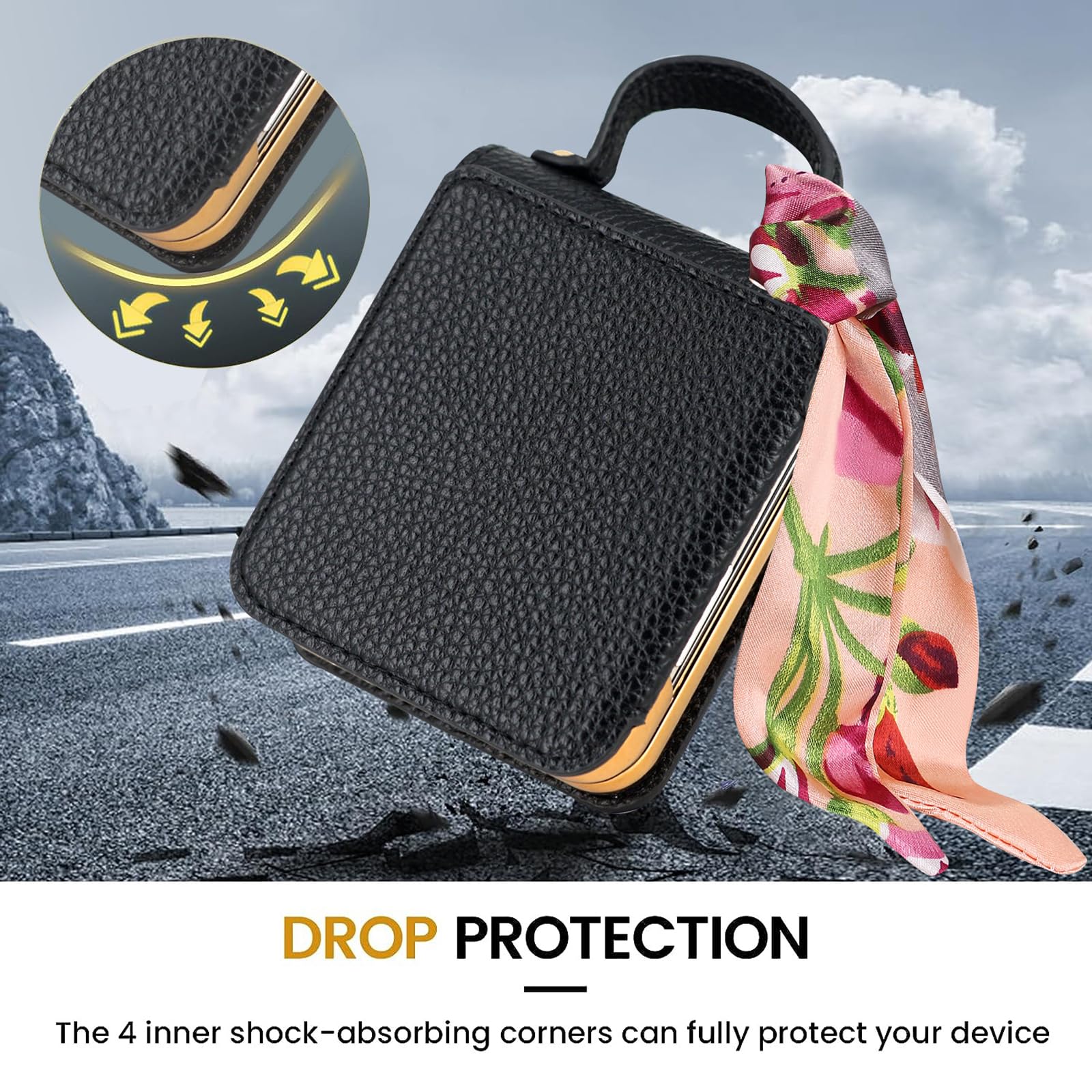 Smukłe etui do Samsung Galaxy Z Flip 6, luksusowa platerowana ramka moda odporne na upadki skórzane etui z klapką lusterko do makijażu, dla kobiet, brązowe