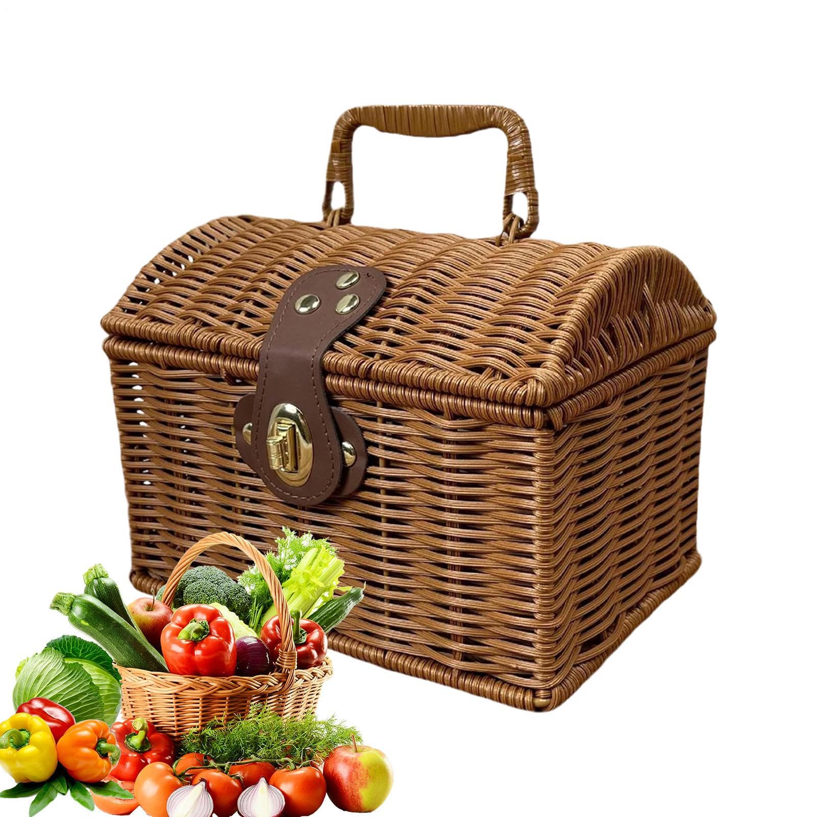 Cestino da picnic con coperchio, contenitore con manico e coperchio, decorazione da tavolo, adatto per camera da, cucina, fattoria, appartamento, attività all'aperto, viaggi, ecc