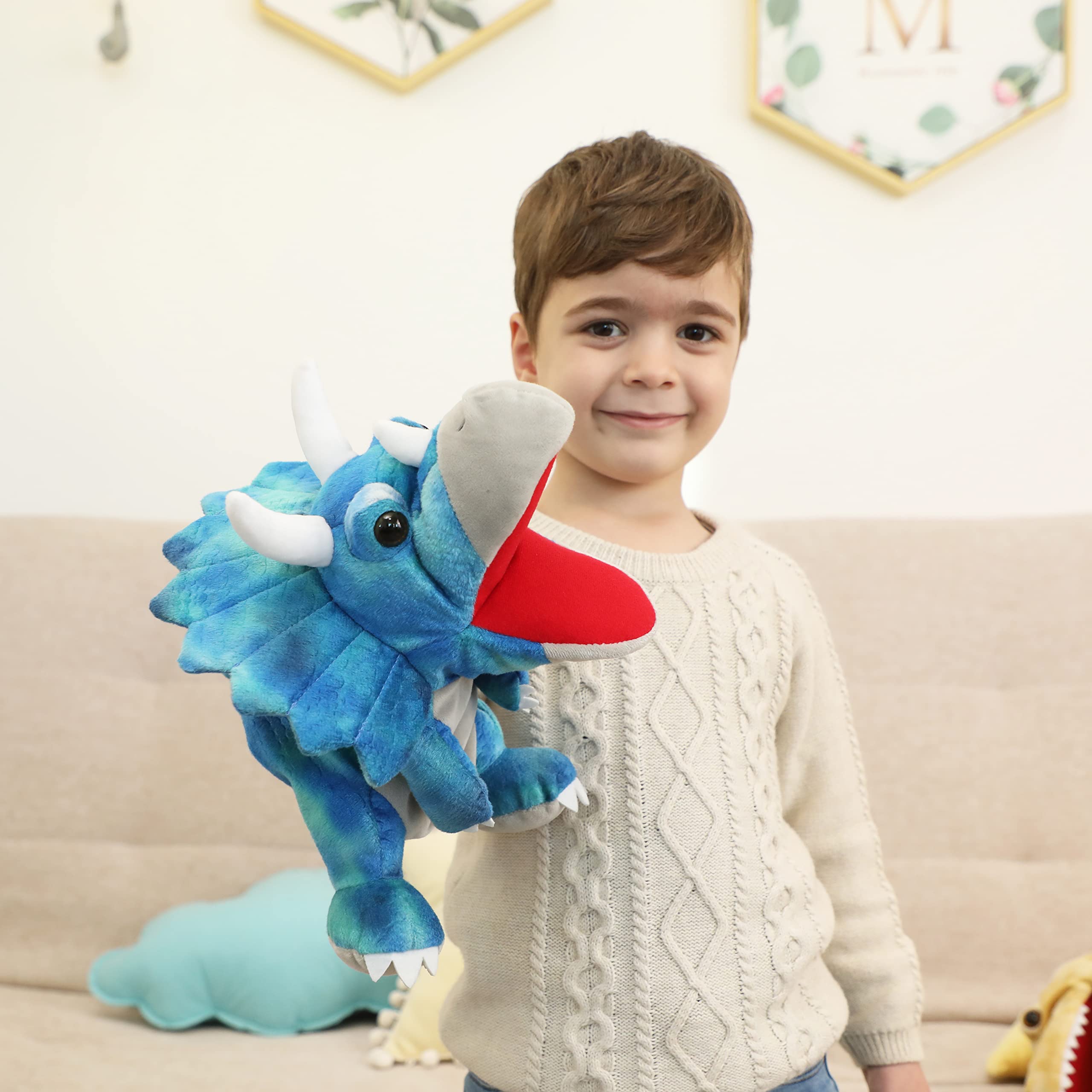 Hand Puppets Dinosaur Puppets for Kids Dinosaur Toys for Boys Girls Plush Dinosaur Stuffed Animal Story Toys Gifts for 3-6 Year Old Boy (Triceratops) - Image 4