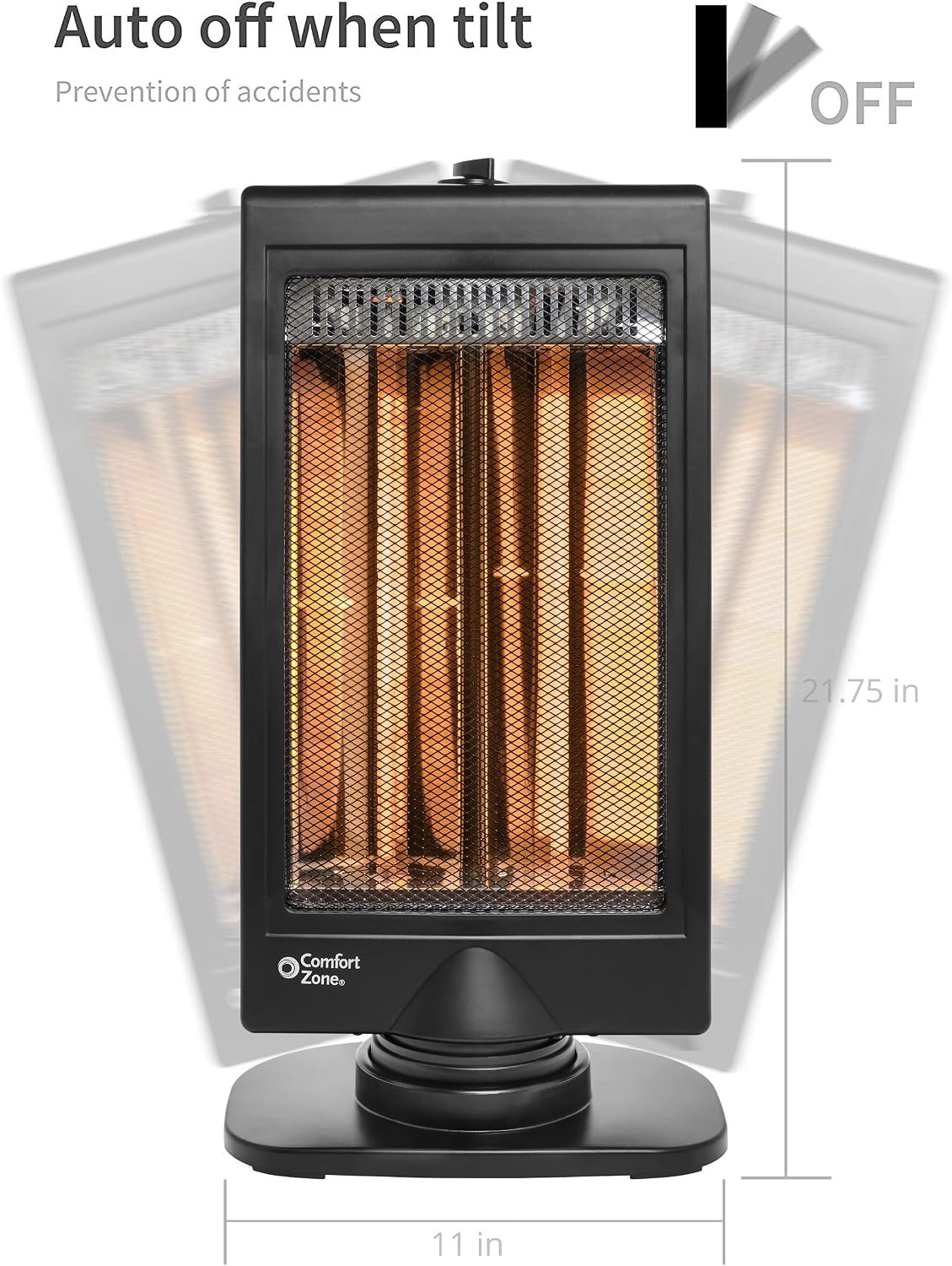 Comfort Zone CZHTV9 400/800-Watt Oscillating Flat Panel Halogen Infrared Portable Heater, 7-Degree Oscillation, Adjustable Tilt, Overheat Sensor, Safety Tip-Over Switch, & Stay-Cool Housing, Black