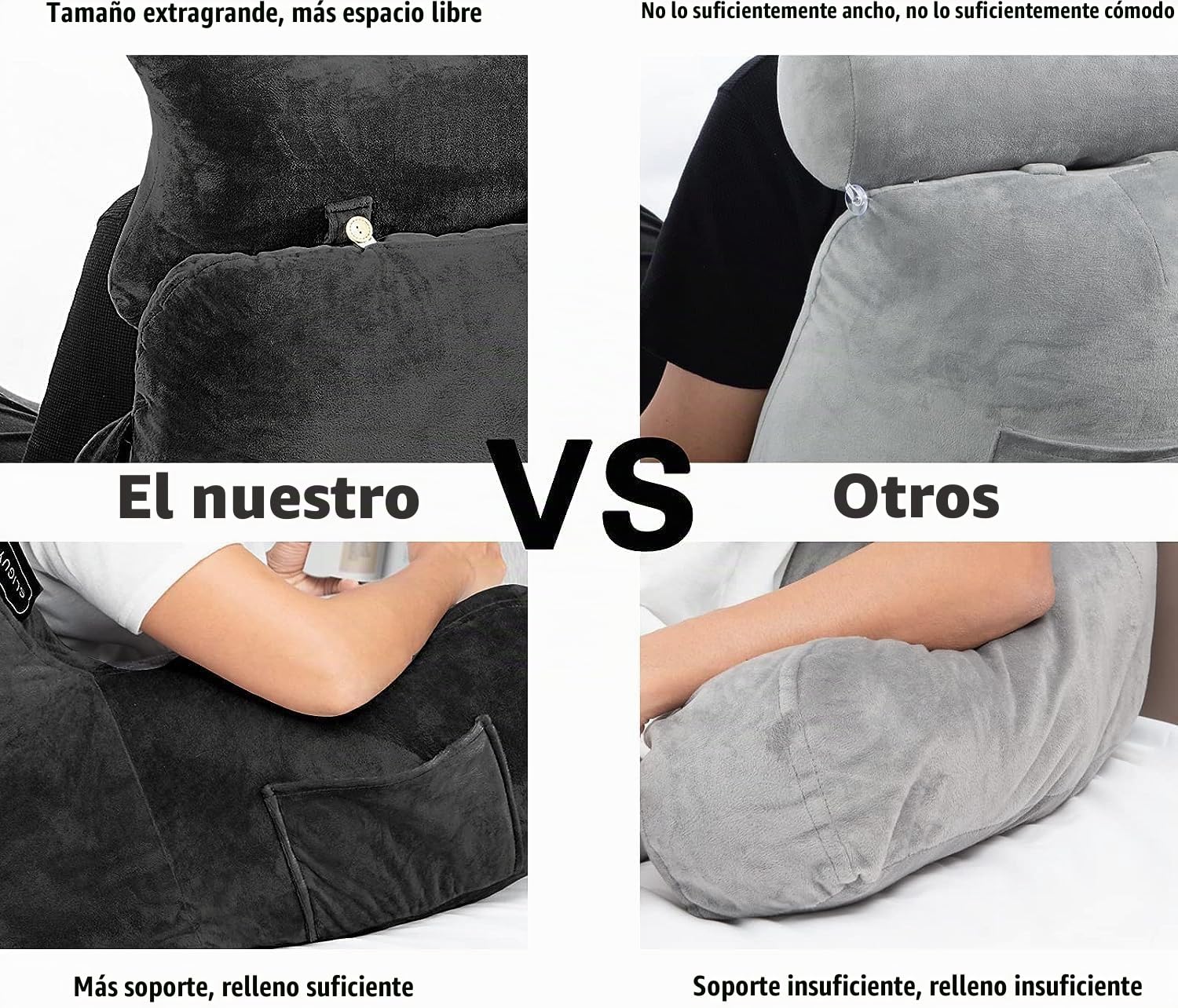 SLIGUY Almohada de Lectura, Almohada para Reposo en la Cama con Cuello Desmontable y Brazos para Sentarse en la Cama o el Respaldo, Almohada de Lectura Espalda para Adultos, algodón
