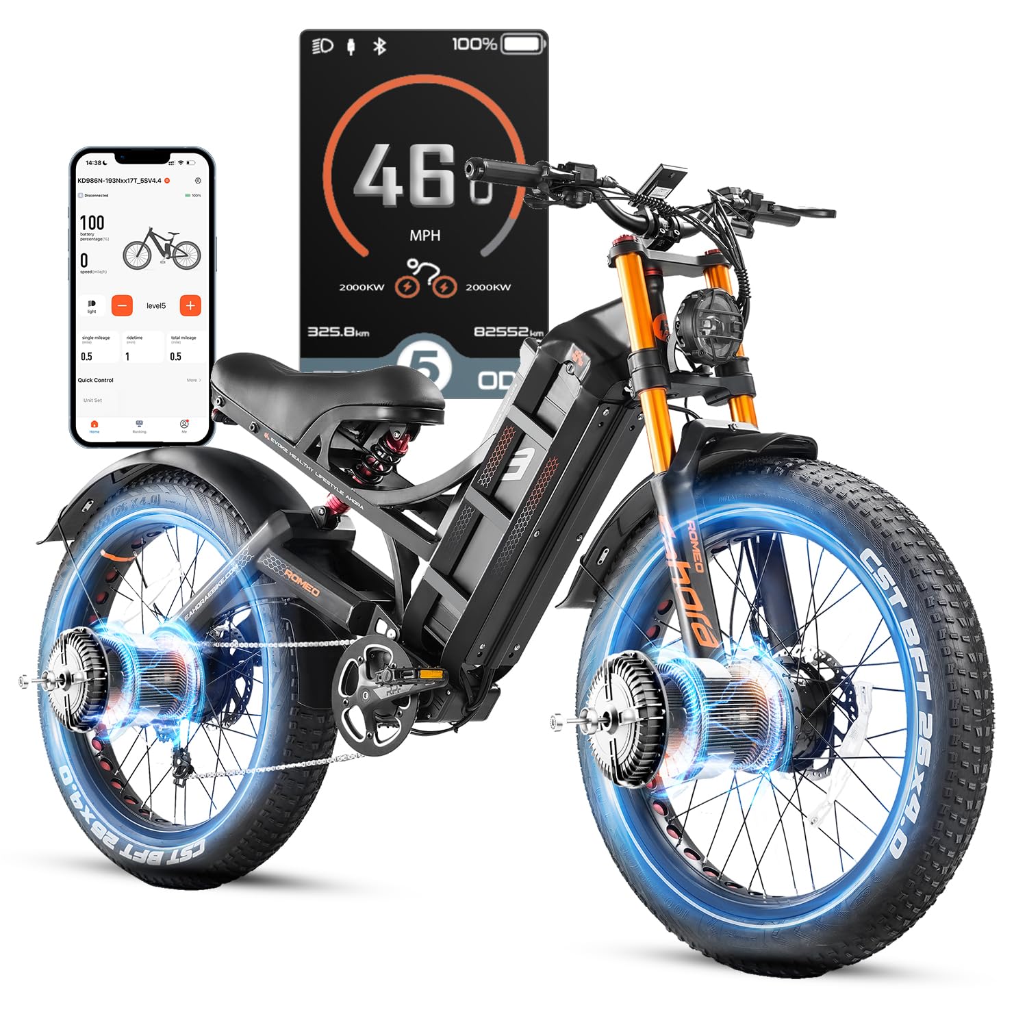 eAhora [2025 Upgraded] Romeo Pro Ⅲ 5600W 46-50MPH Electric Bike
