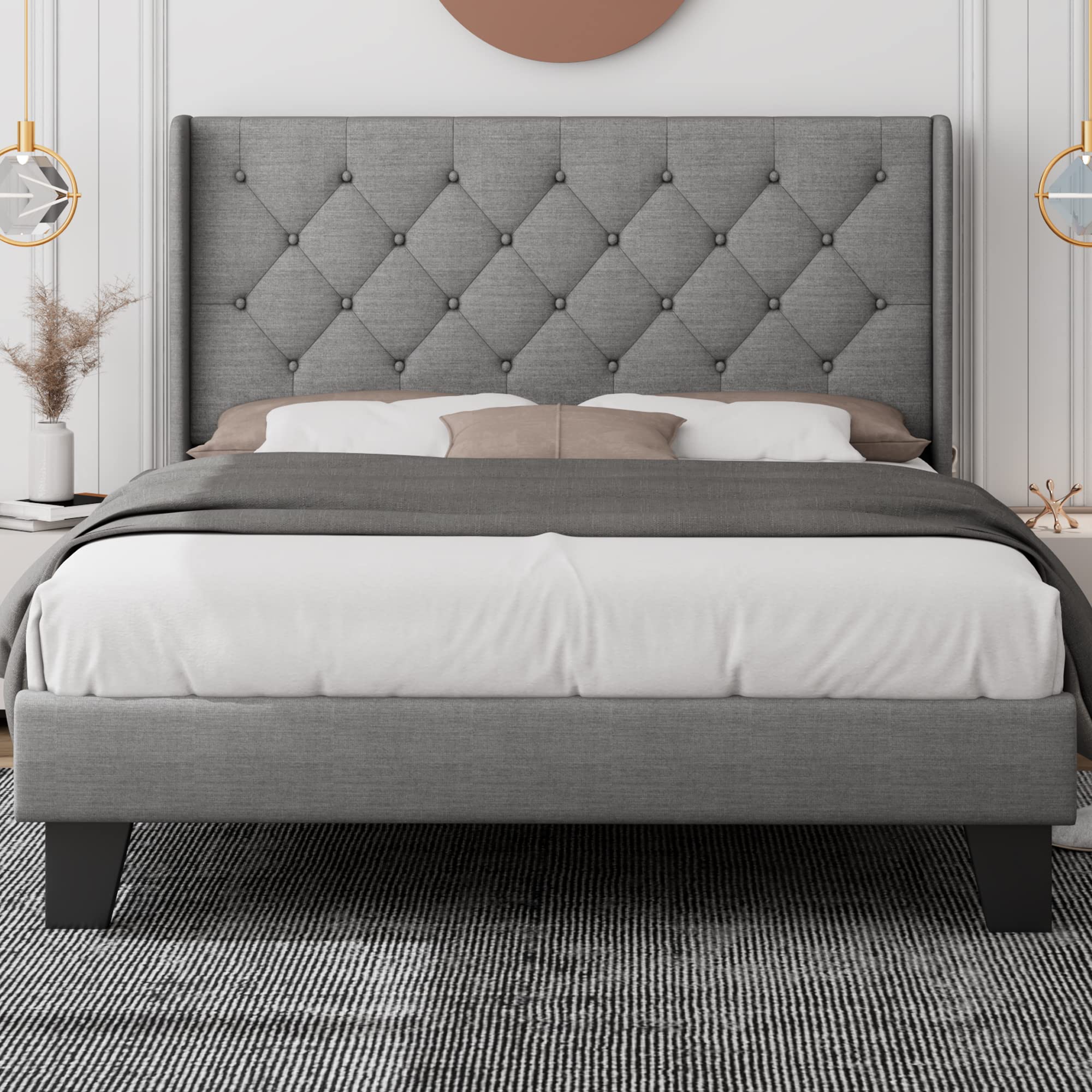 Buy Feonase Full Size WingBack Bed Frame, Upholstered Platform Bed