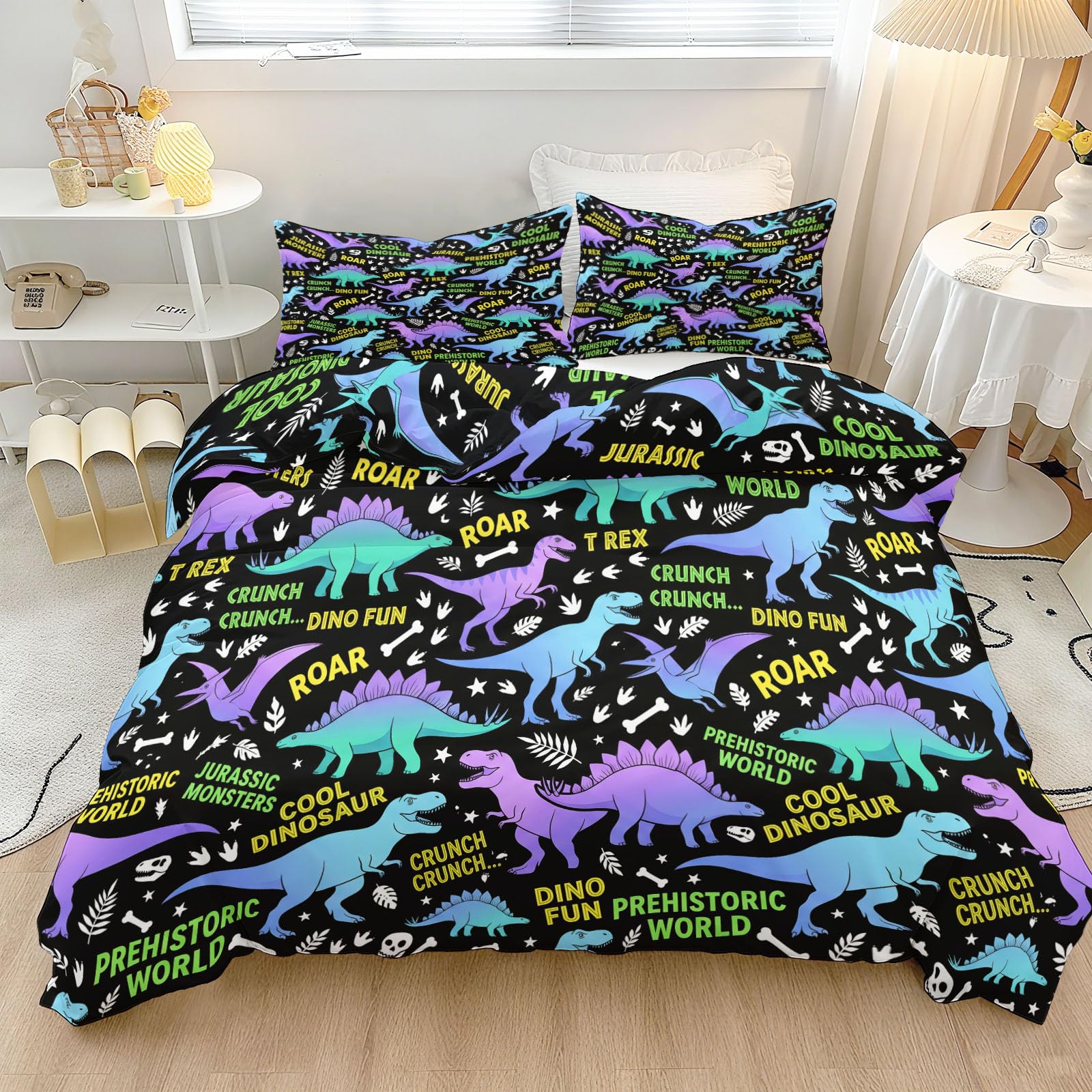 Housse de Couette 200 x 200 cm Dinosaure Dessin Animé