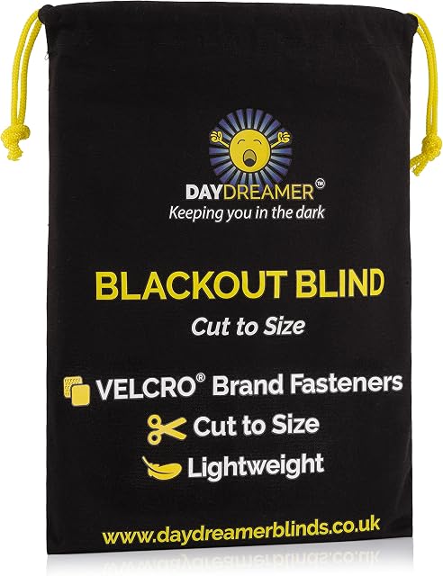 Daydreamer Blinds - Blackout Blind, Cut to Size, VELCRO Brand Fasteners. Stick on Window, Temporary, Bedroom, Nursery  Black 100% Blackout Material (2m x 1.3m)