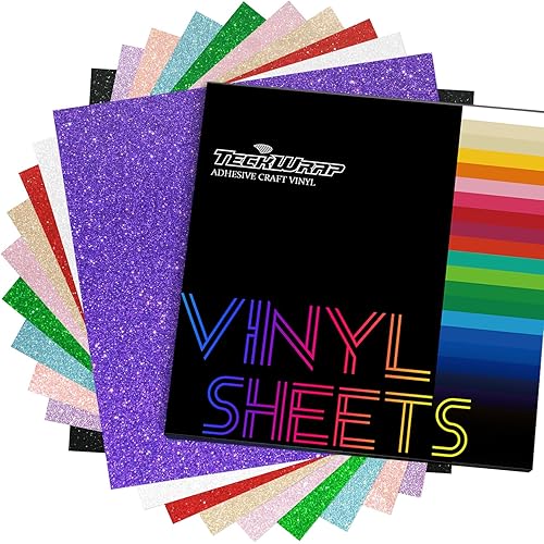 TECKWRAP Shimmer Vinyl Glitter Adhesive Sheets for Craft Cutter 12" x 12" 10 Sheets/Pack