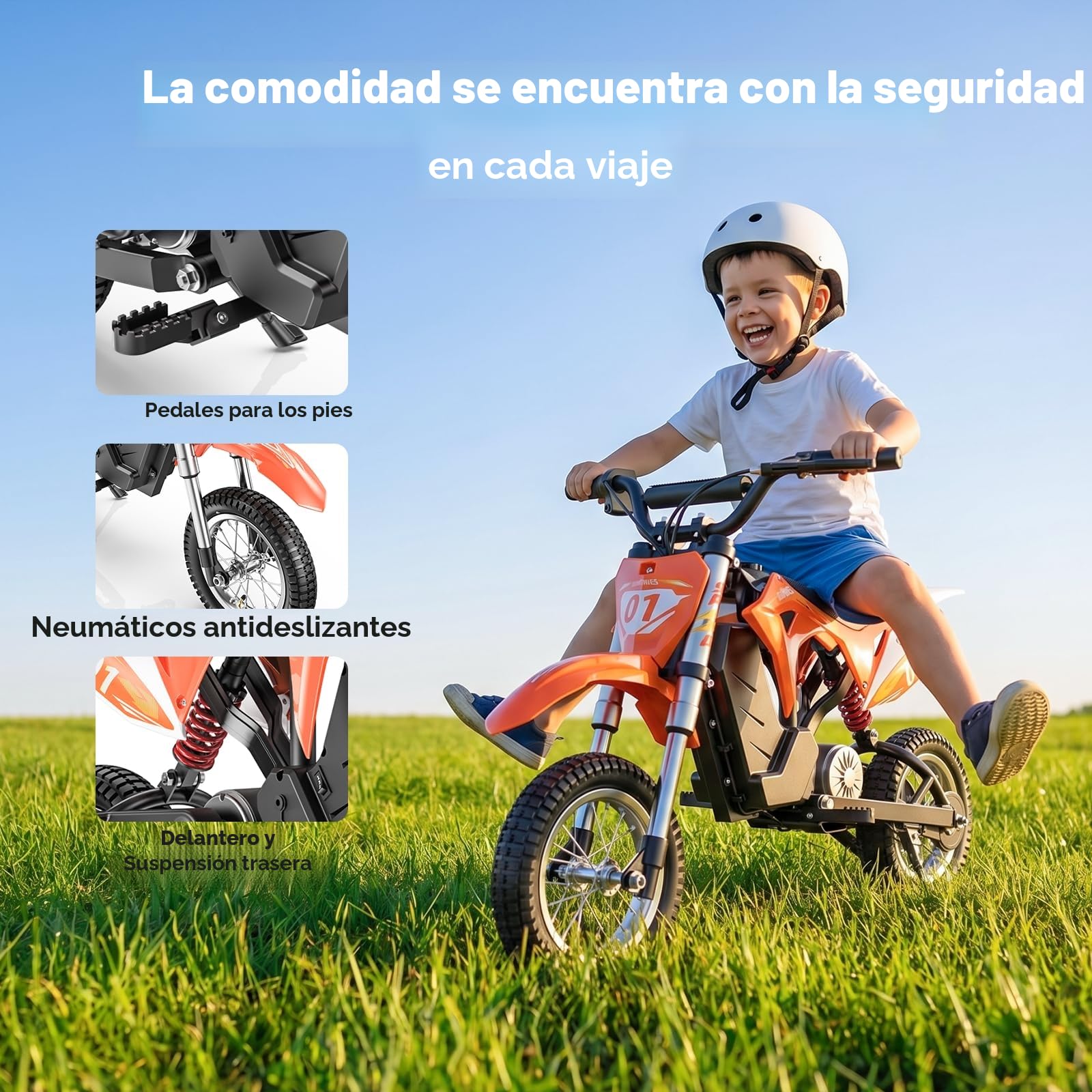 Milerocket 1 Moto Electrica Niños De 4-10 Años, 3 Modos De Velocidad：8/12/25 Km/H, Batería De 36V 4Ah, Autonomía hasta 20 Km, Moto para Niños con Doble Suspensión