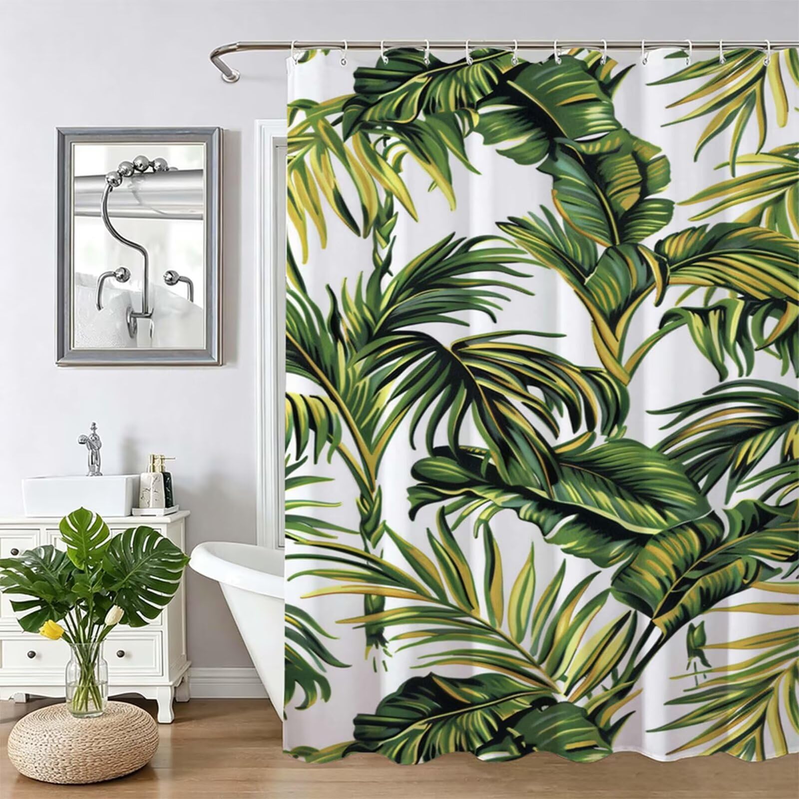 Tenda Doccia in Poliestere Bianco,Tende per Doccia Extra Lunga 240x200cm,pianta Tenda Vasca da Bagno Tessuto Lavabile,Impermeabile e Facile da Pulire,con 12 Ganci,Decorazione per Bagno,Hotel Z-340