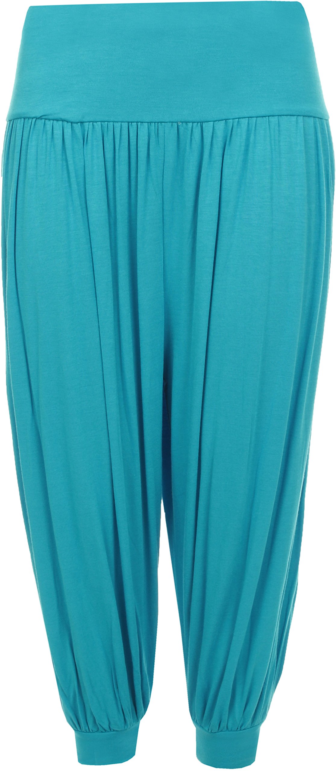 WearAll Womens Plus Size Cropped Harem Trousers Ladies 3/4 Plain Baggy Pants Turquoise 20/22