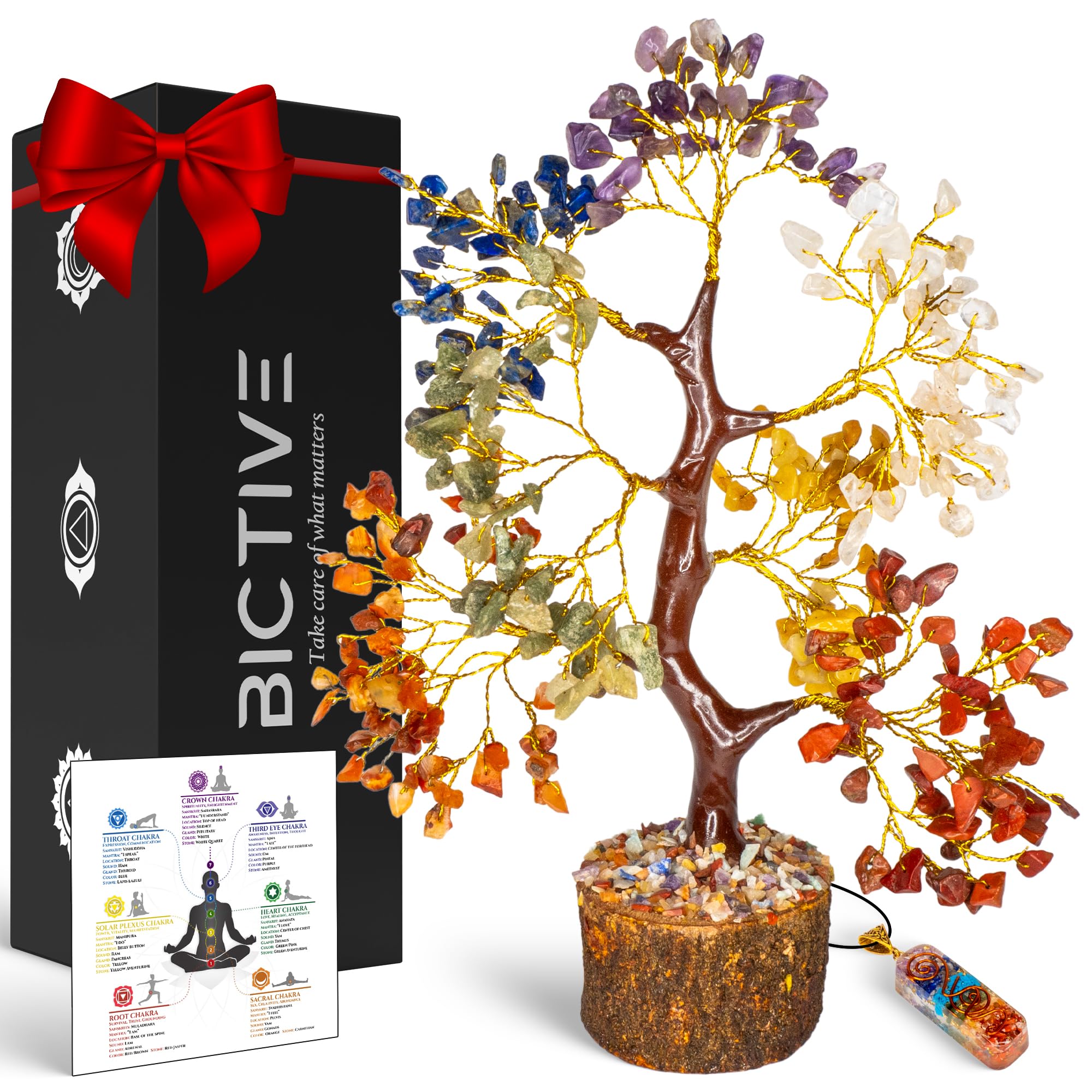 Arbre de Vie Pierre Naturelle et Pendentif. Arbre de Guérison 7 Chakras, Pierres Lithotherapie Décoration Méditation Spirituelle. Feng Shui Deco Maison Moderne. 300 Pierres Précieuses 25 cm
