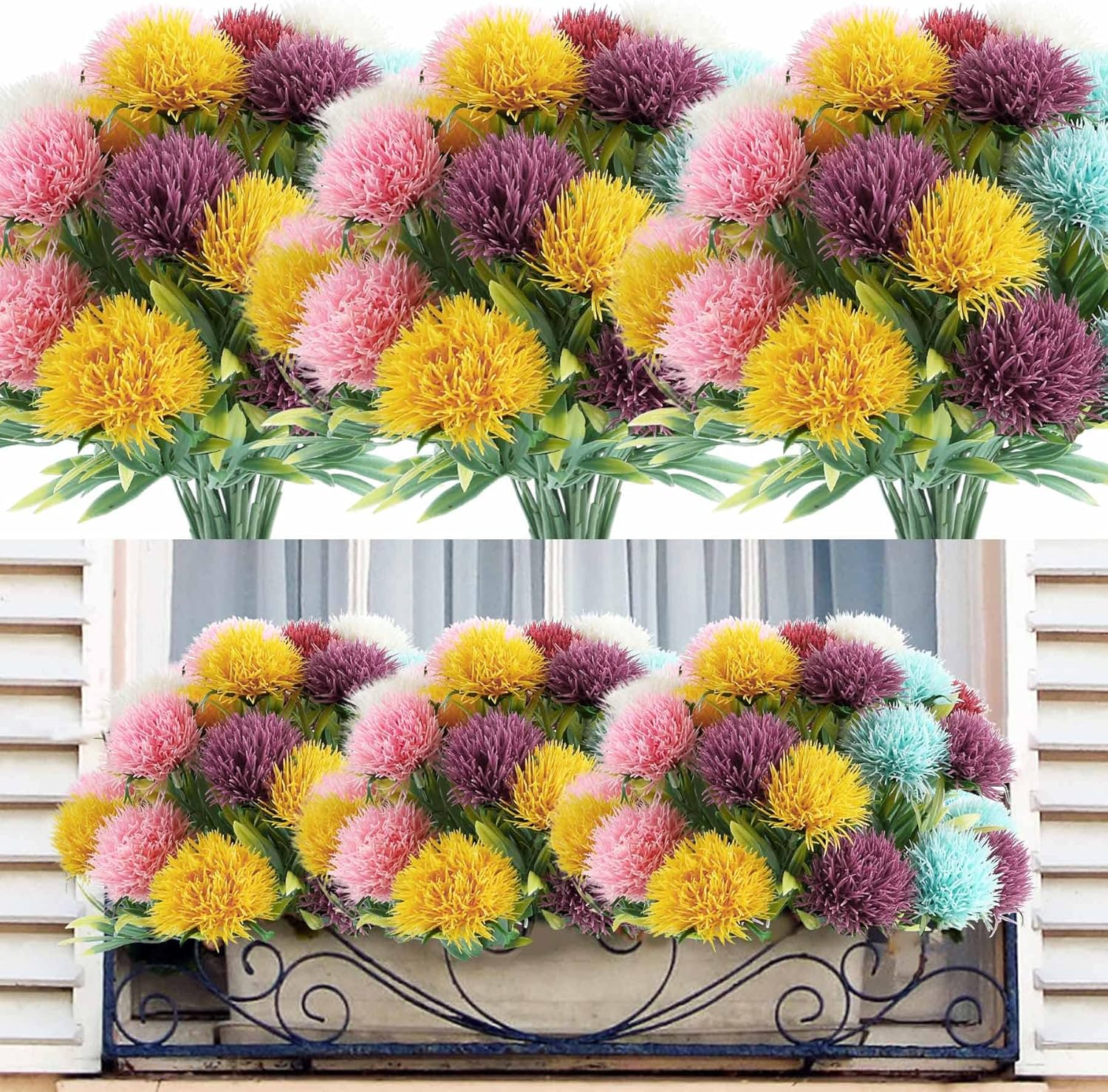 ALAGIRLS Outdoor Artificial Flowers, UV Resistant 6 Bundles