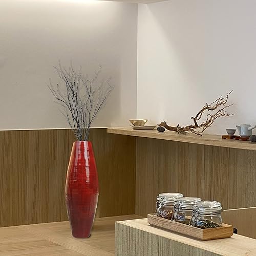 Miniatura 2 de Florero de bambú con forma de cilindro  Jarrón decorativo alto hecho a mano  Ideal para comedor, sala de estar y entrada, elegante pieza de