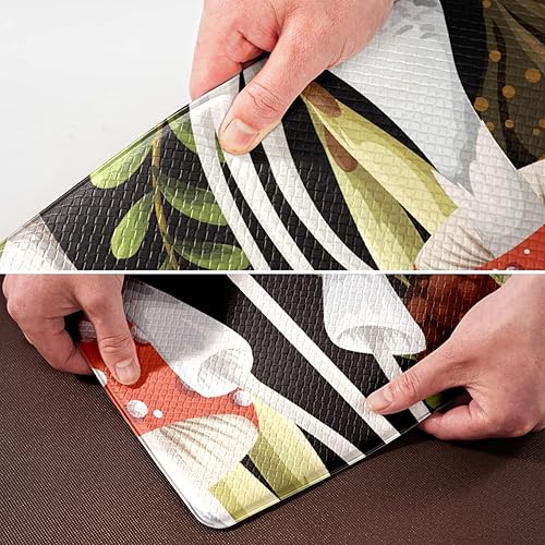 Miniatura 4 de Juego de 2 tapetes y tapetes de cocina con hongos verdes, antifatiga, antideslizantes, lavables, para cocina, fregadero y lavandería