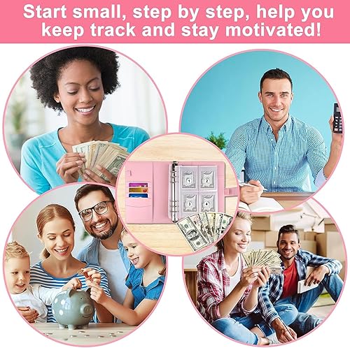 Miniatura 5 de Carpeta de 100 sobres de desafío A5 para ahorro de dinero, carpeta de presupuesto con ranura para tarjetas, anillo de acero inoxidable, 25 hojas,