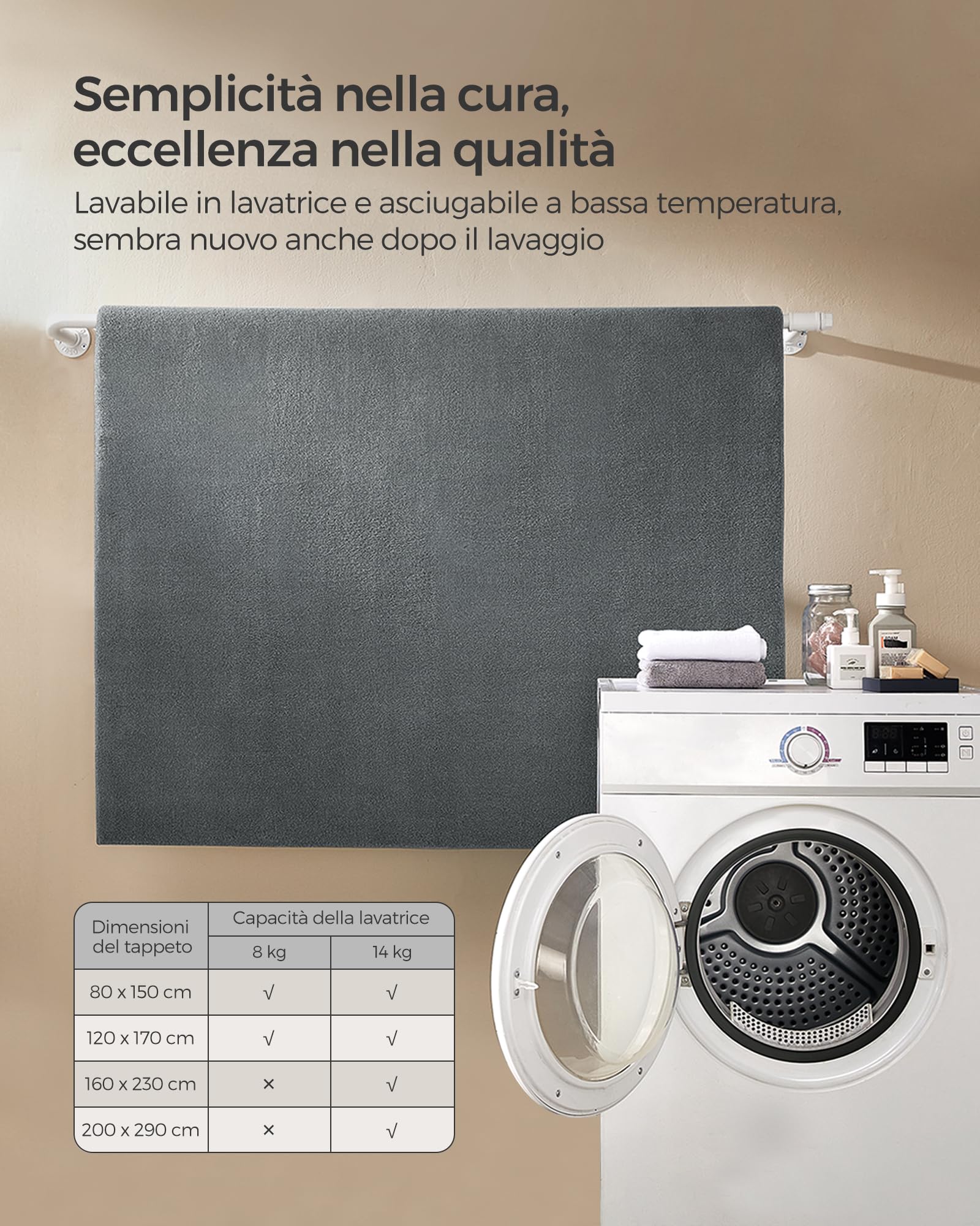 SONGMICS Tappeto per Soggiorno, Tappeto 200 x 290 cm, Tappeto Salotto Antiscivolo, per Soggiorno Camera da Letto Cameretta, Lavabile in Lavatrice, Moderno, Grigio Tortora TAR014G01