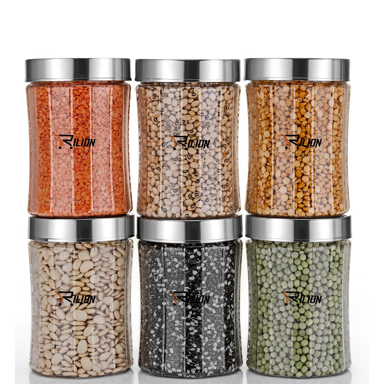 RILION Lot de 6 boîtes de rangement hermétiques en plastique PET de qualité alimentaire, sans BPA (argent, 1200 ml)