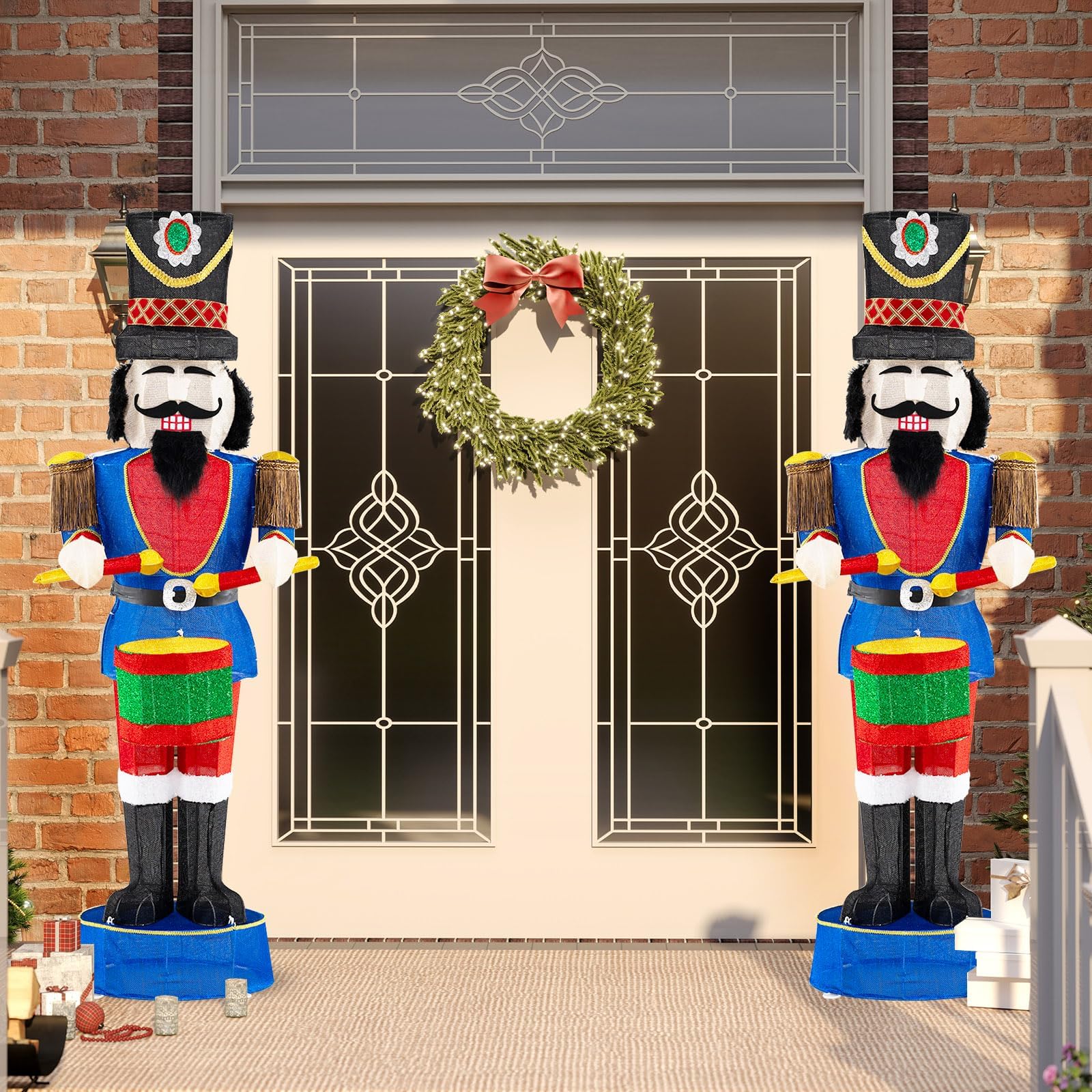 COSTWAY Weihnachten Nussknacker Figur groß, 185 cm beleuchtete Weihnachtsdeko XXL, Weihnachtsfigur mit Trommel & 100 LED-Lichtern, Weihnachtsdekoration, Weihnachtsbeleuchtung für außen und innen