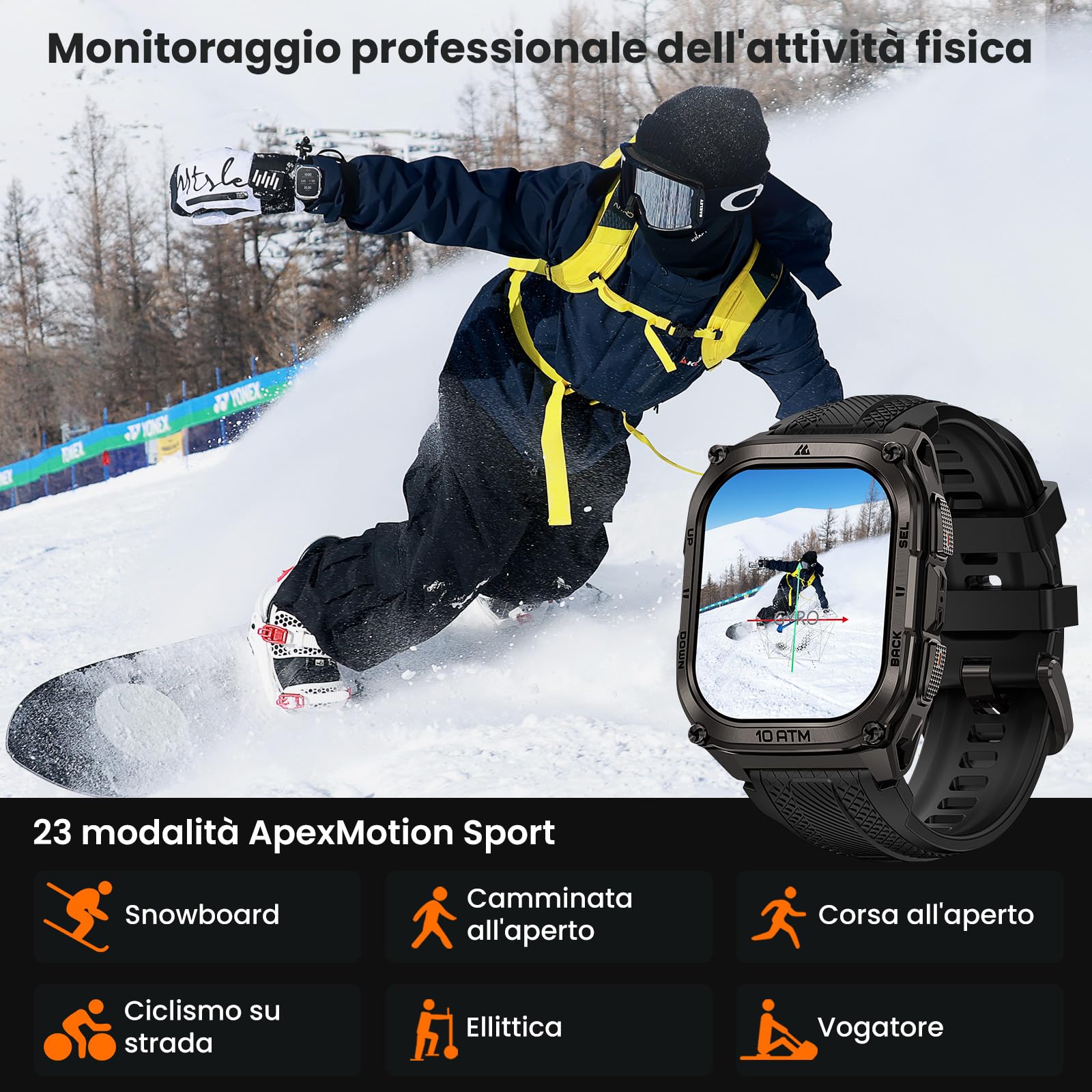 KOSPET Tank M4 Smartwatch Uomo Rugged, Impermeabile 45m, Mappa Offline | Supporta 6 Satelliti, Impermeabile 10ATM, Batteria 15 Giorni, Chiamata Bluetooth, 180+ Modalità Sportiva, Monitor Salute 24/7