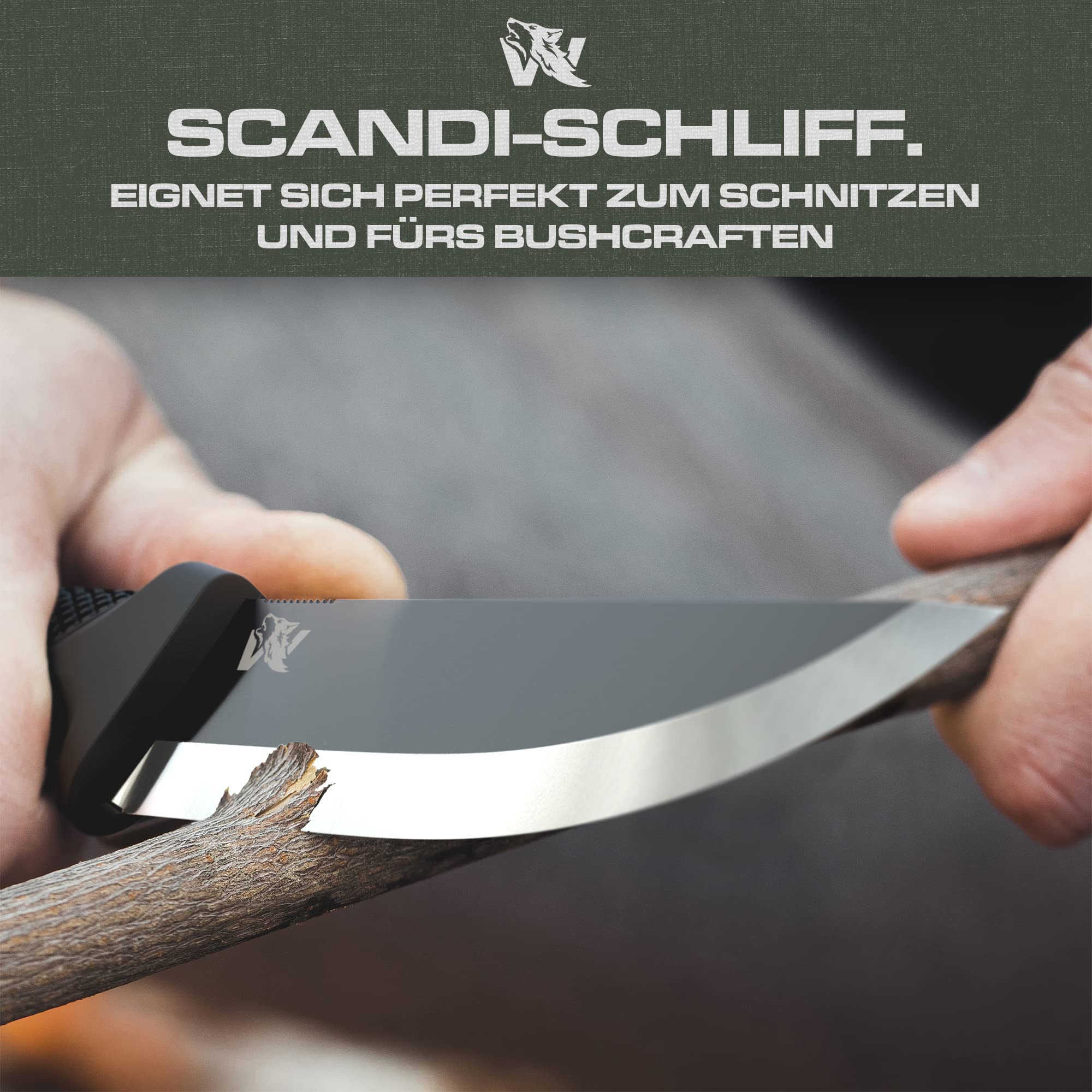 ODENWOLF W-SCANDI Angelmesser mit feststehende Klinge - Inkl. Scheide - Ideales Outdoor-Messer aus einem Stück D2 Stahl gefertigt - Premium Survival Messer - Perfektes Bushcraft Messer Outdoor